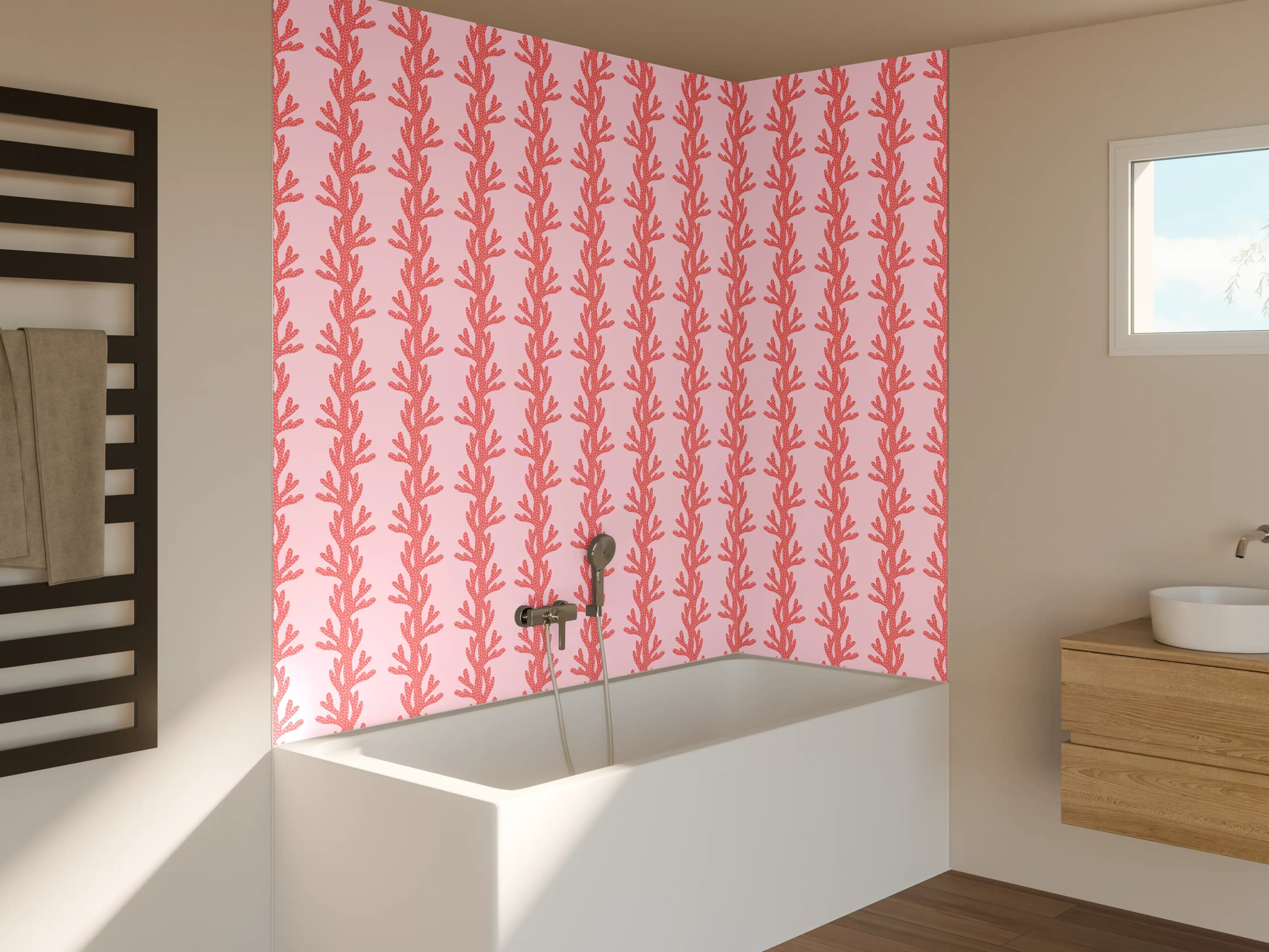 Badewannen-Rückwand - Korallenmuster Rosa Tapete