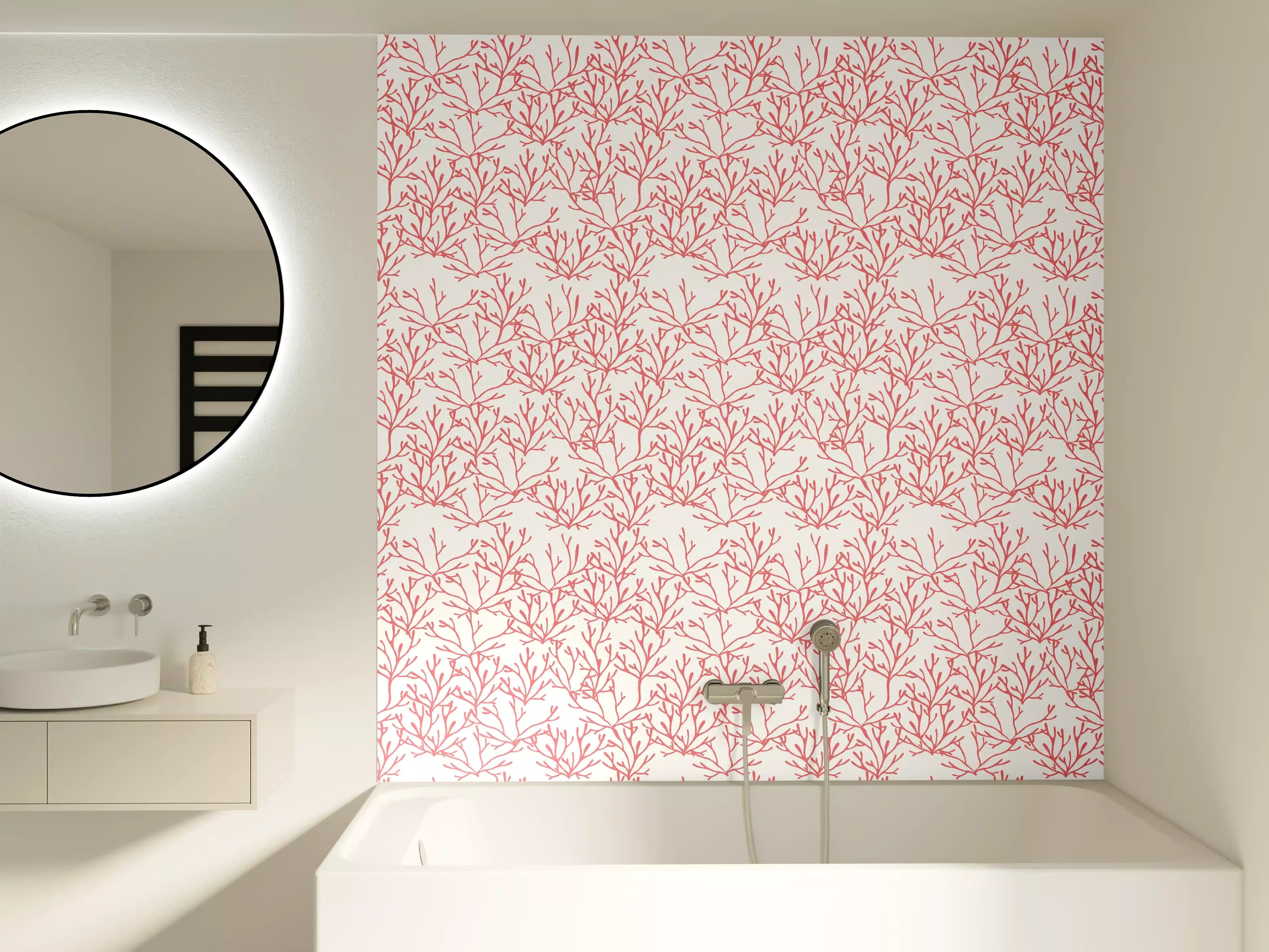 Badewannen-Rückwand - Korallenmuster Rosa auf Weiß
