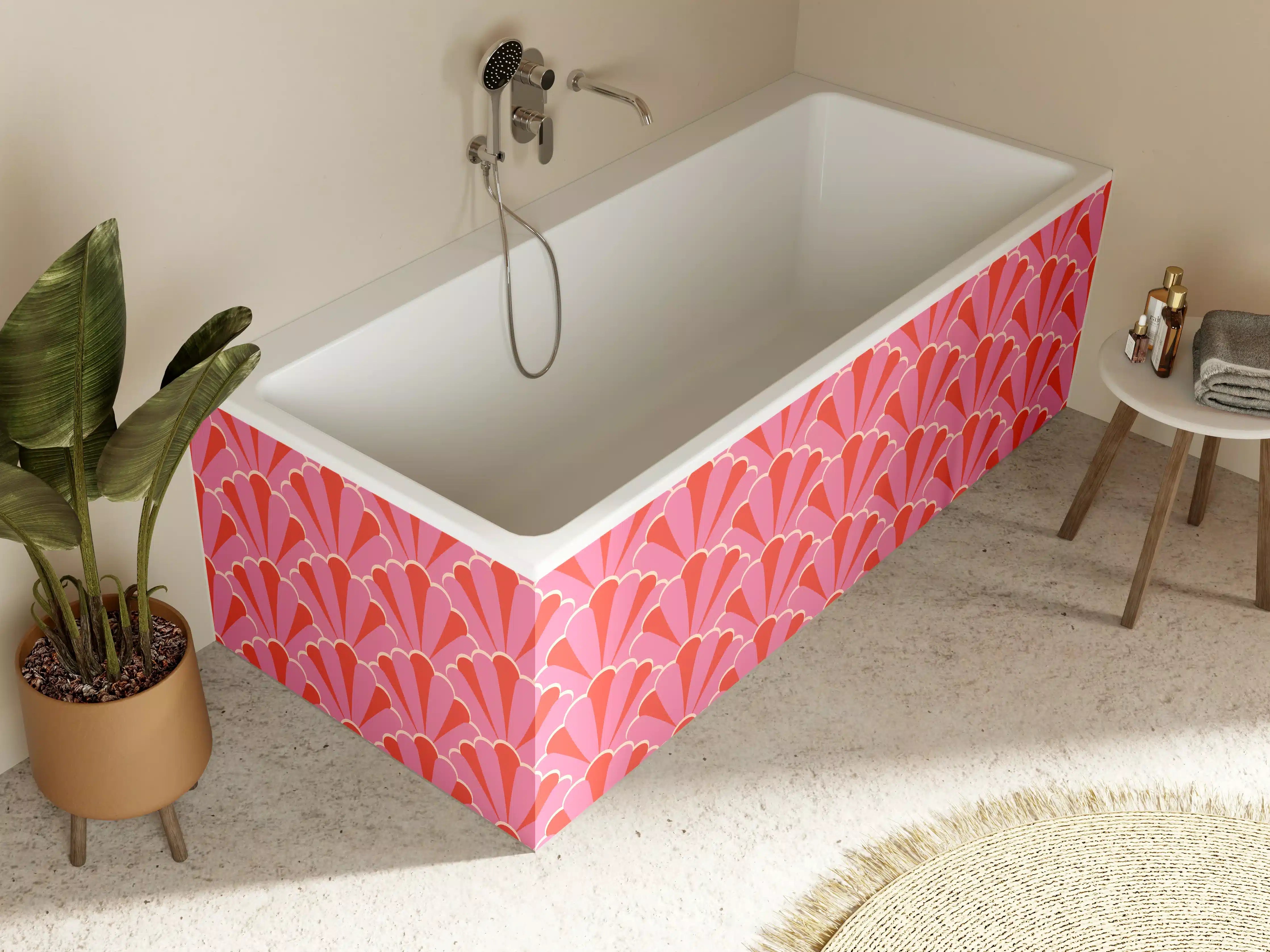 Badewannen-Rückwand - Korallenrosa Muschel-Tapete