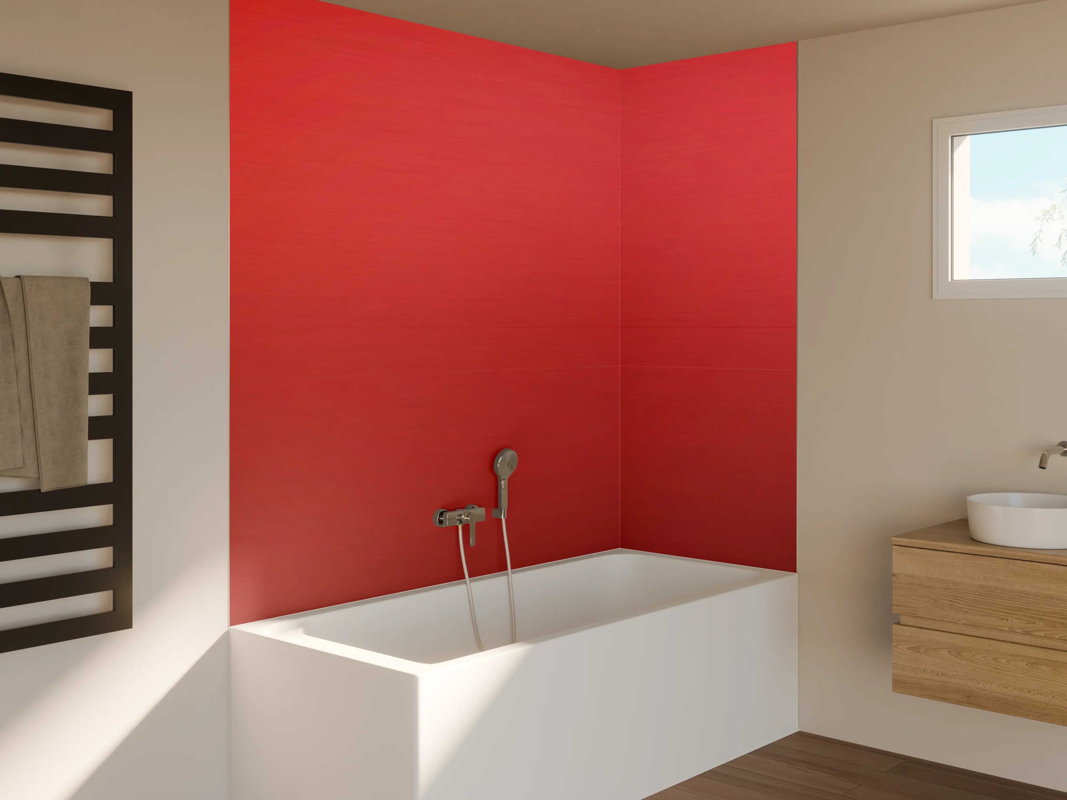 Badewannen-Rückwand - Kräftiges Rot Uni-Farbe