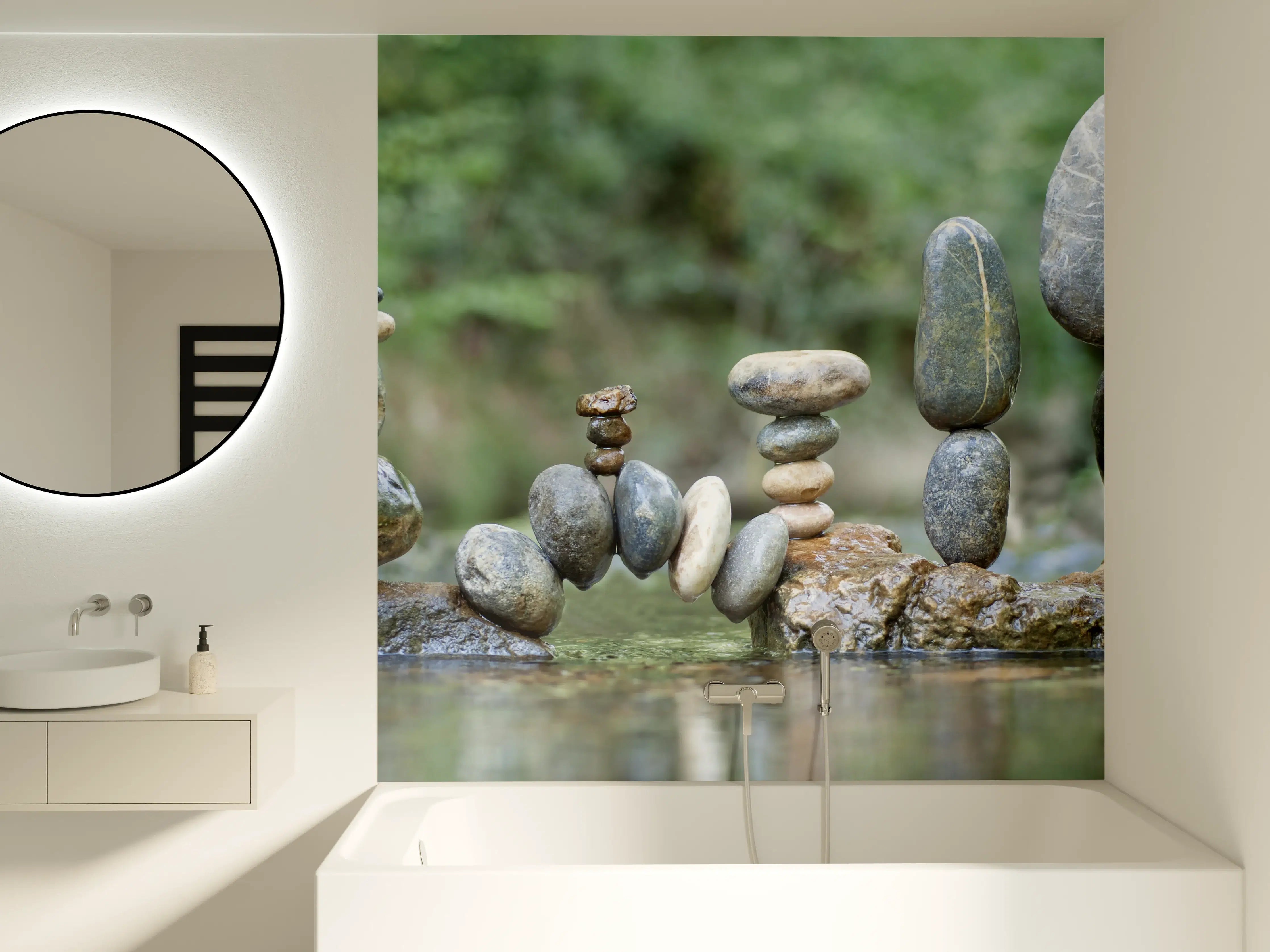 Badewannen-Rückwand - Künstlerische nasse Steinkomposition