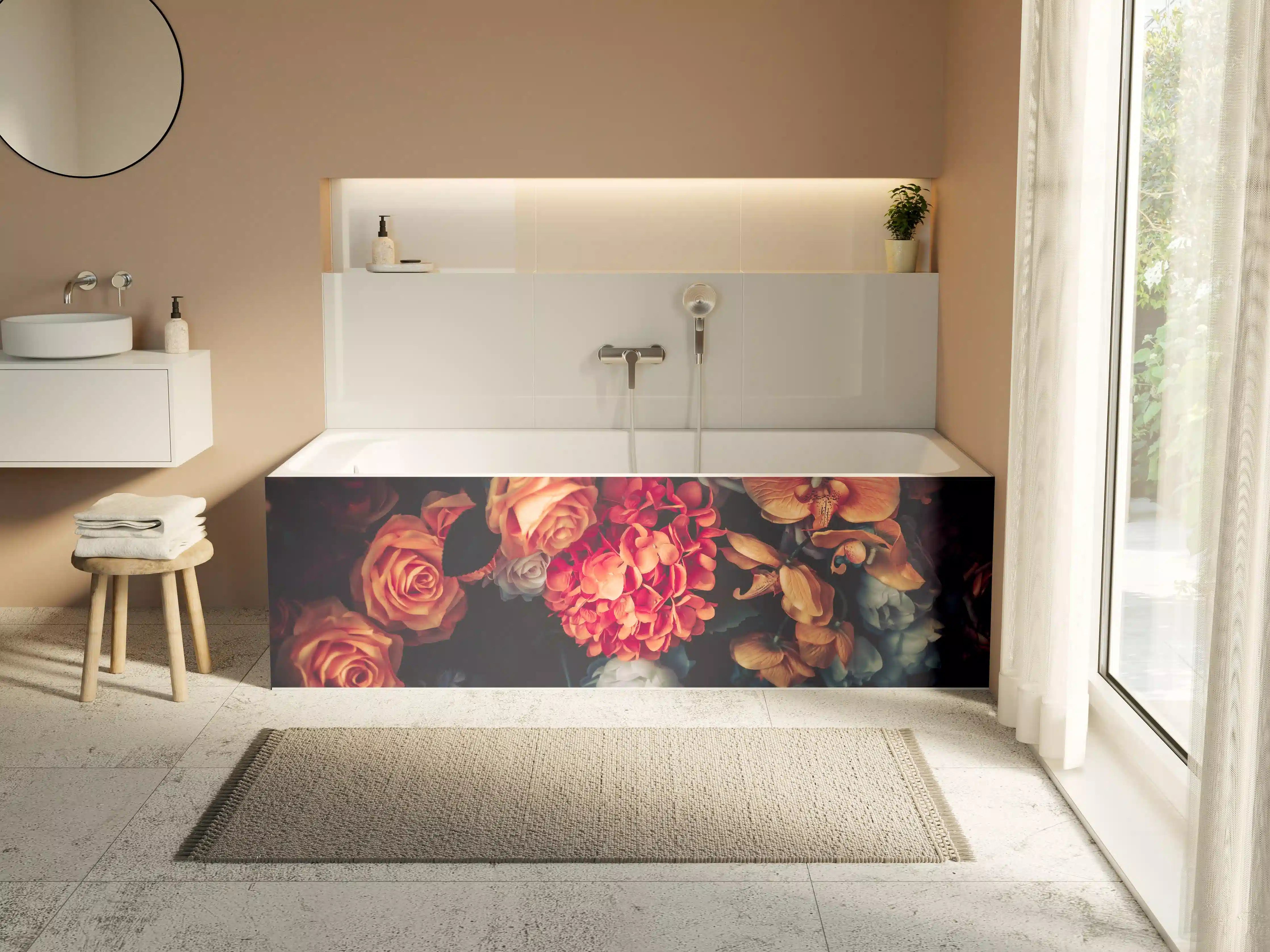 Badewannen-Rückwand - Künstliche Blumen im Vintage-Stil - Matt