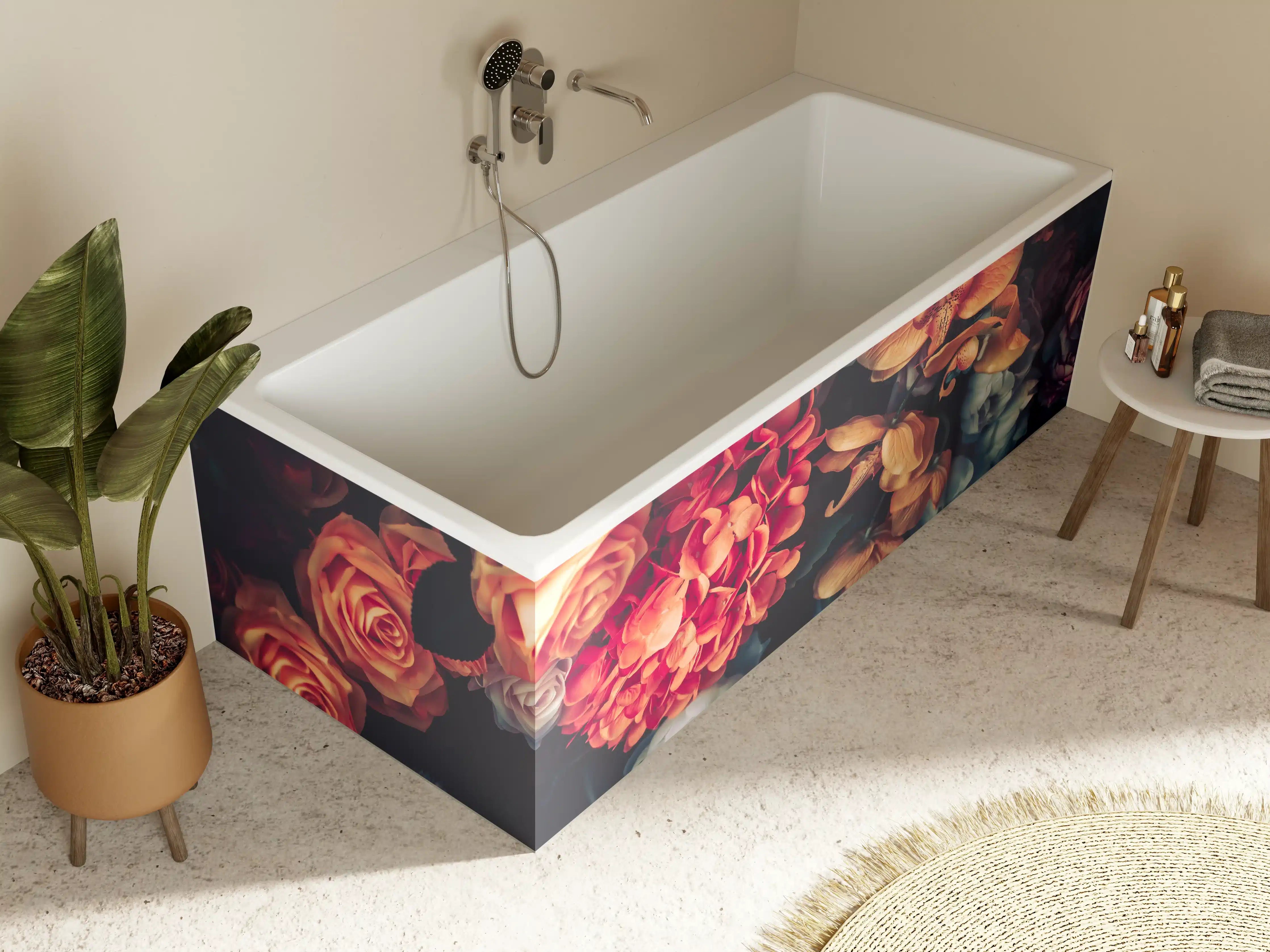Badewannen-Rückwand - Künstliche Blumen im Vintage-Stil - Matt