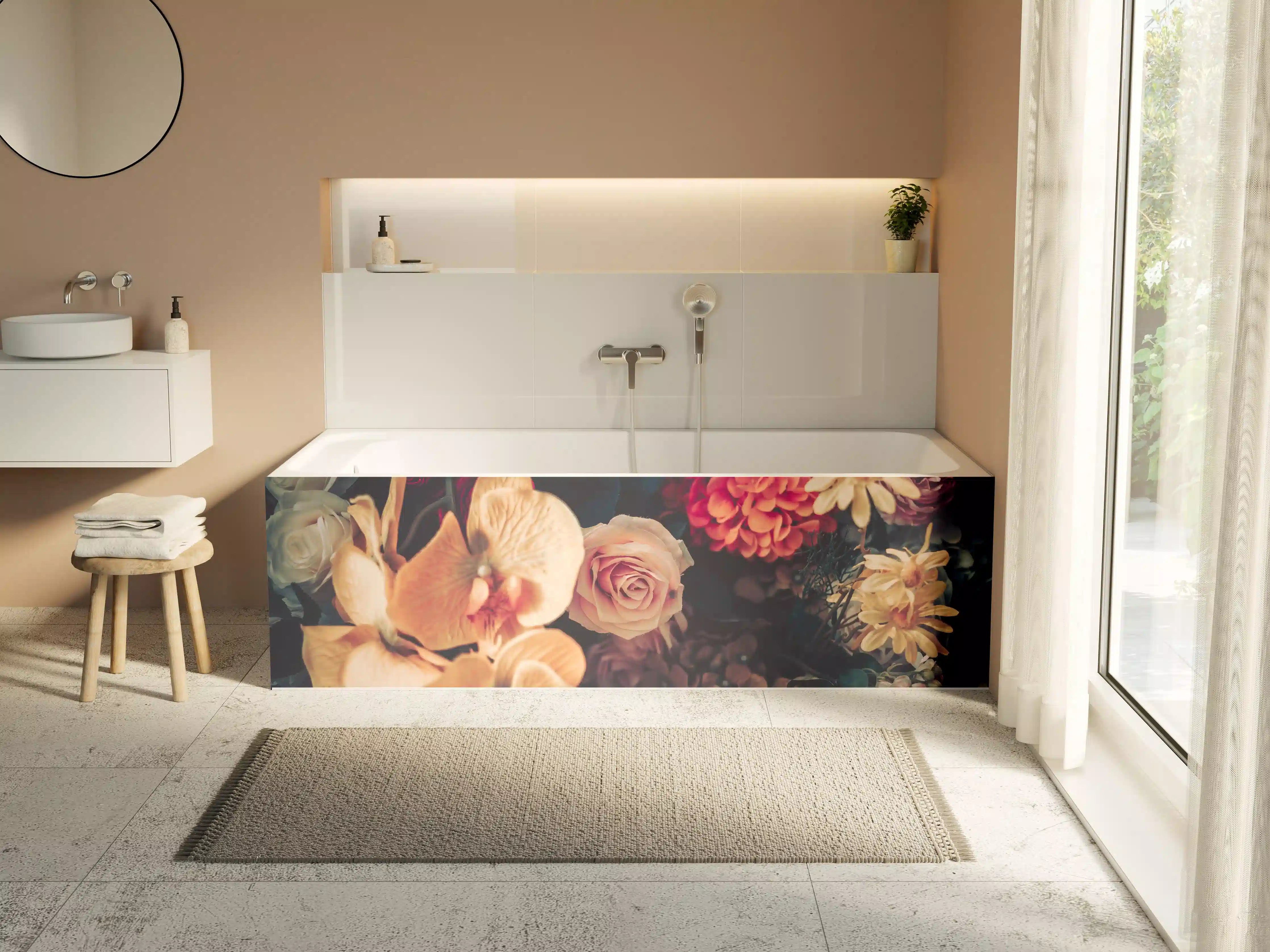 Badewannen-Rückwand - Künstliche Sommerblumen im Vintage-Stil