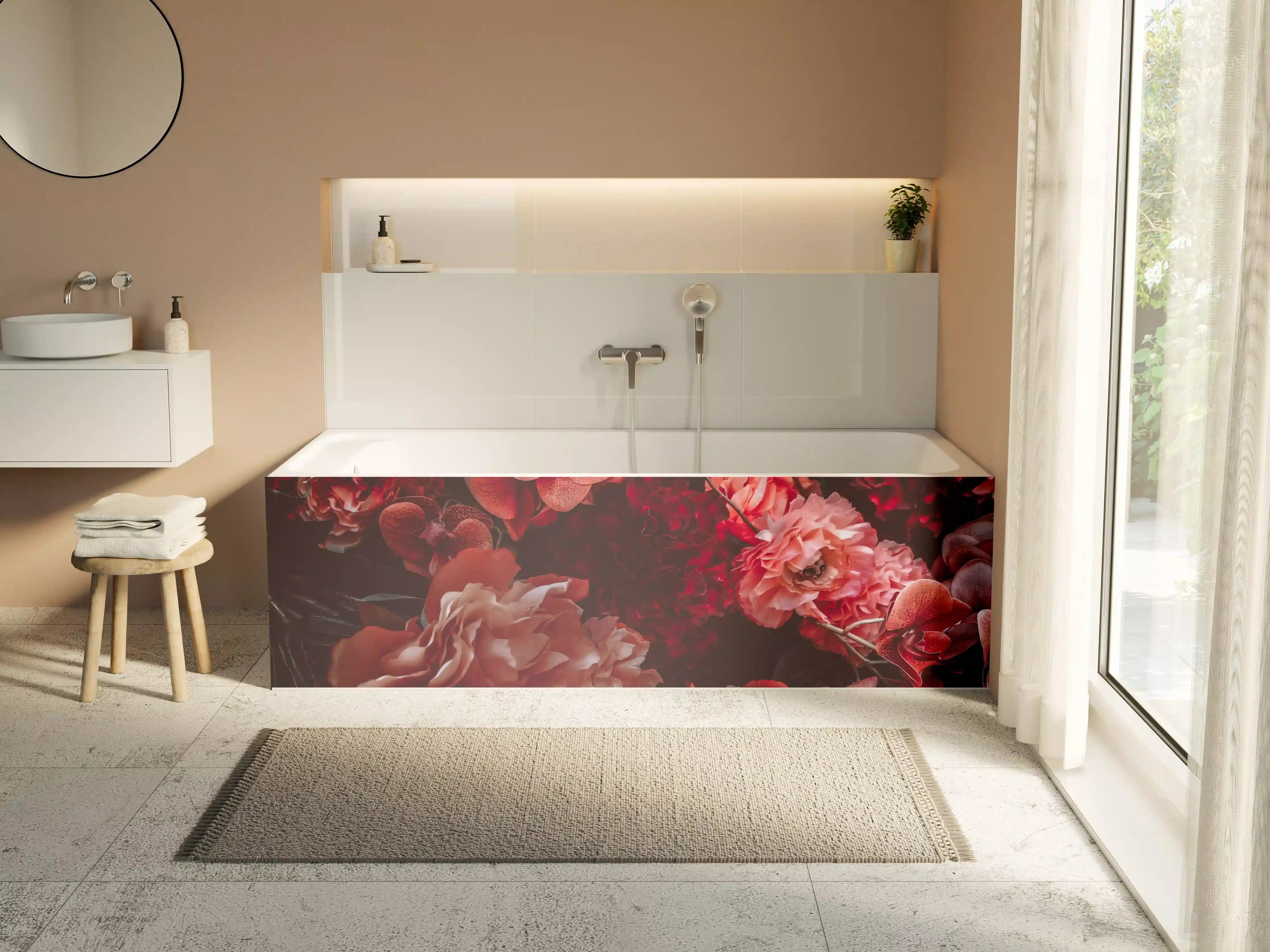 Badewannen-Rückwand - Künstliche rötliche Blumen