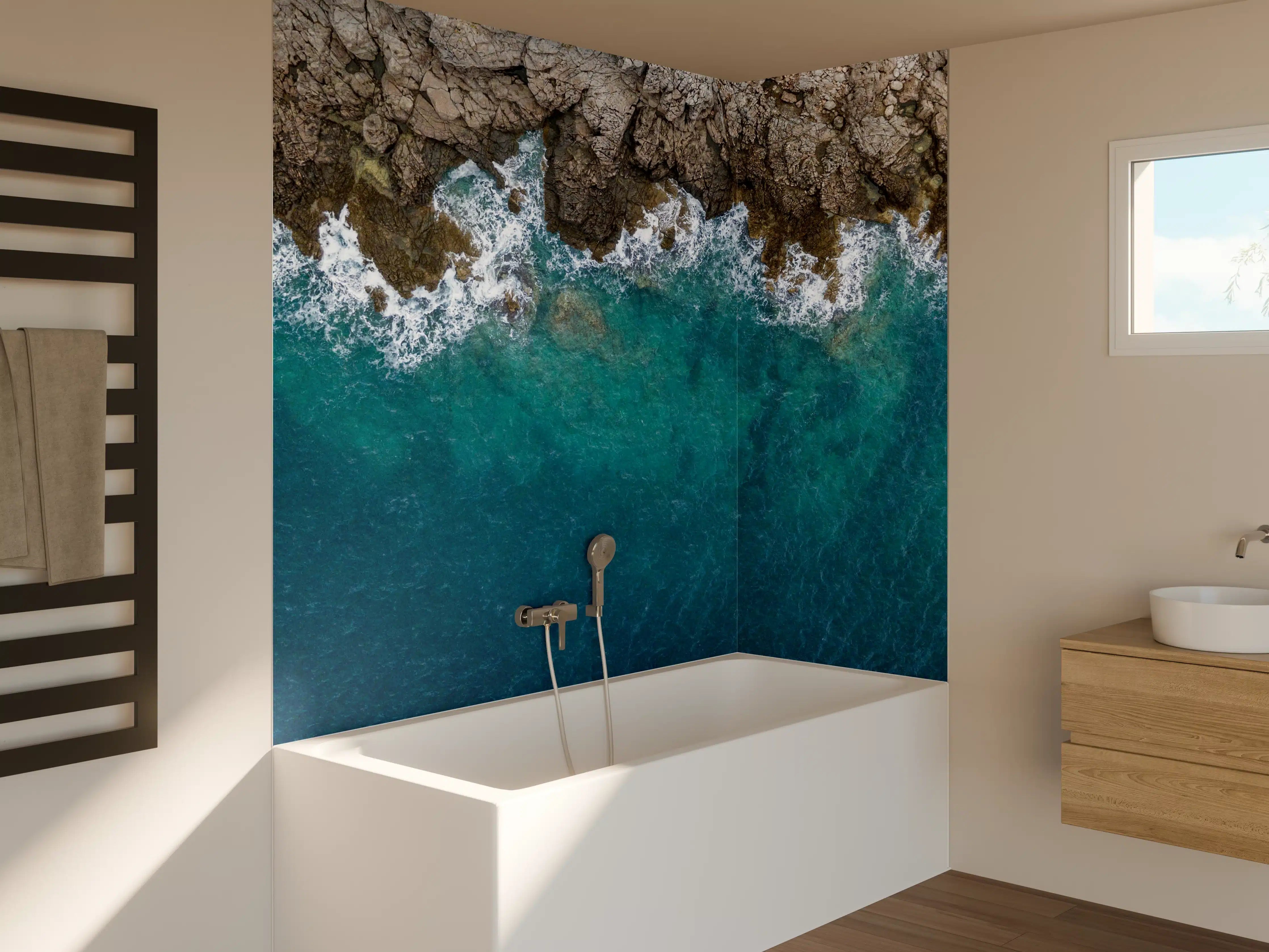 Badewannen-Rückwand - Küstenklippe über dem blauen Meer