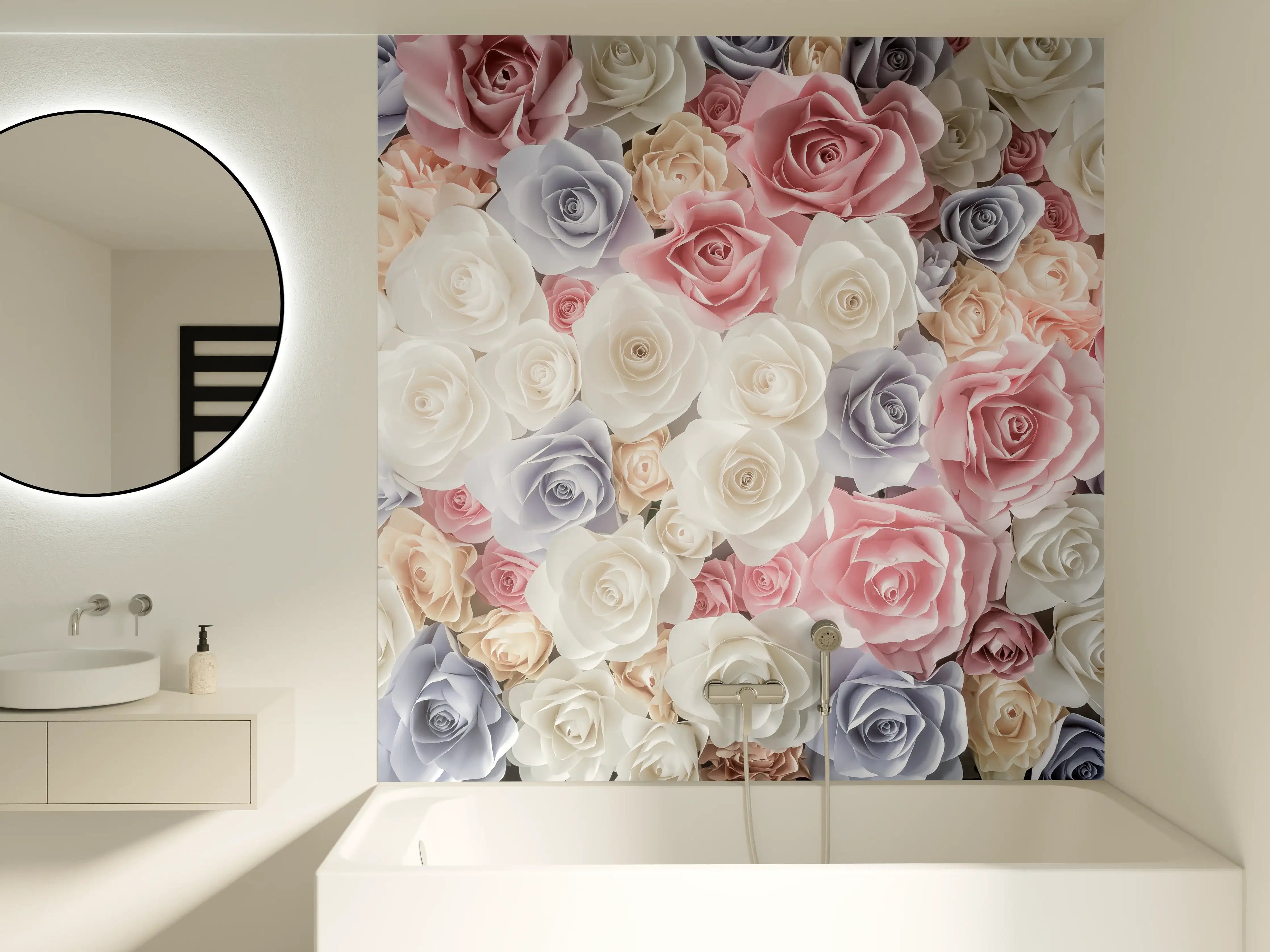 Badewannen-Rückwand - Kulisse aus bunten Papierrosen