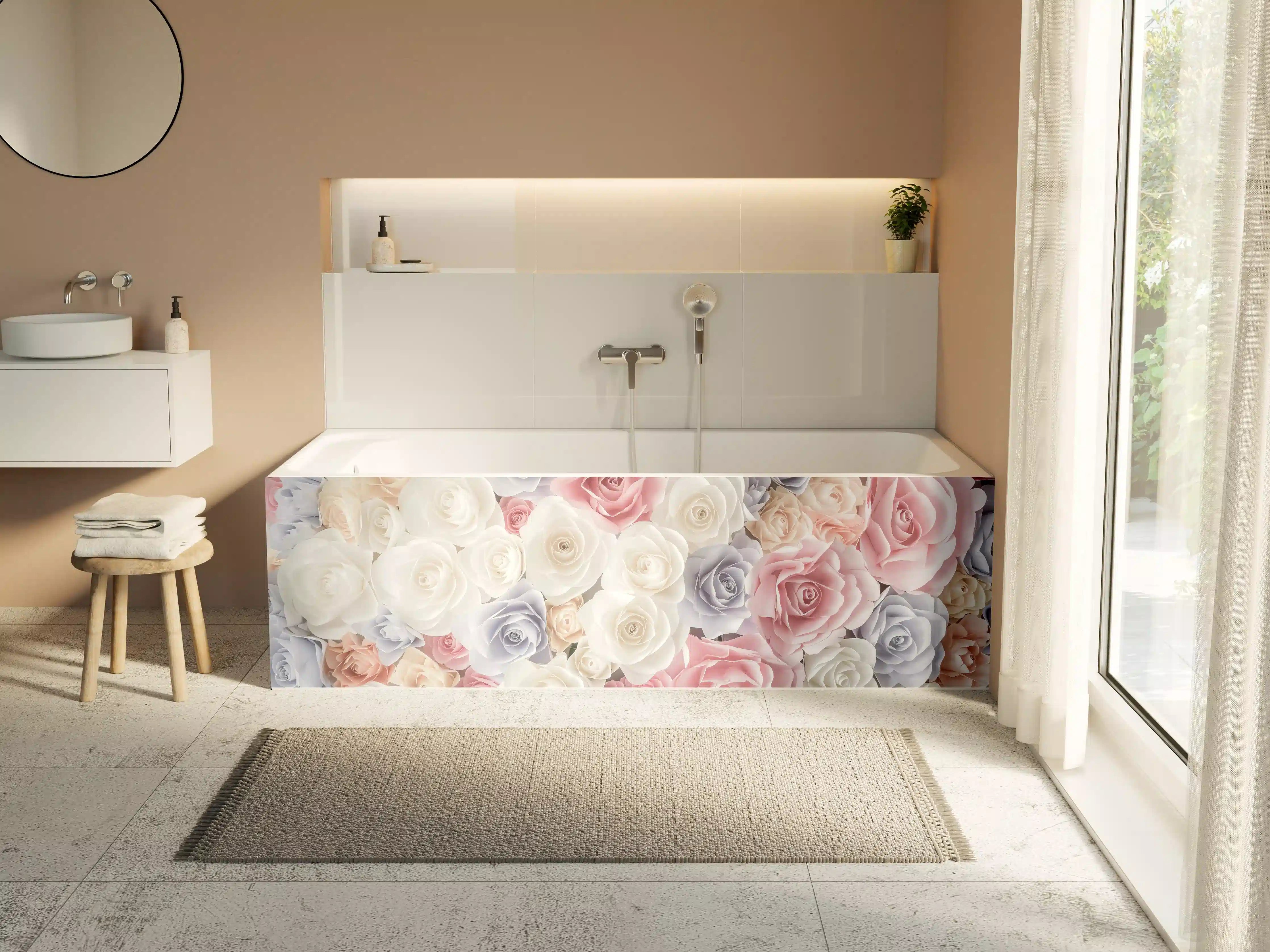 Badewannen-Rückwand - Kulisse aus bunten Papierrosen