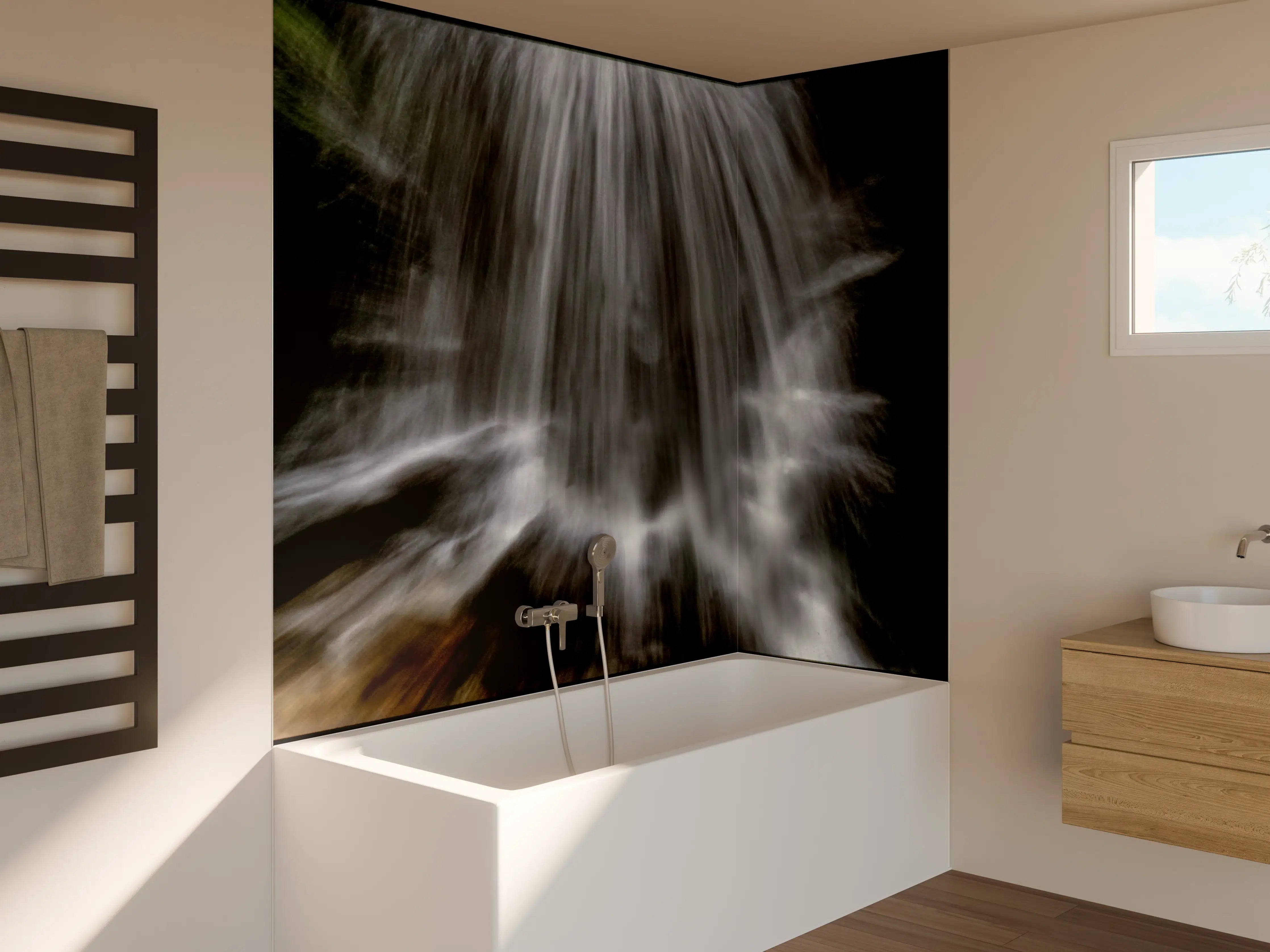 Badewannen-Rückwand - Kunstvoller Wasserfall