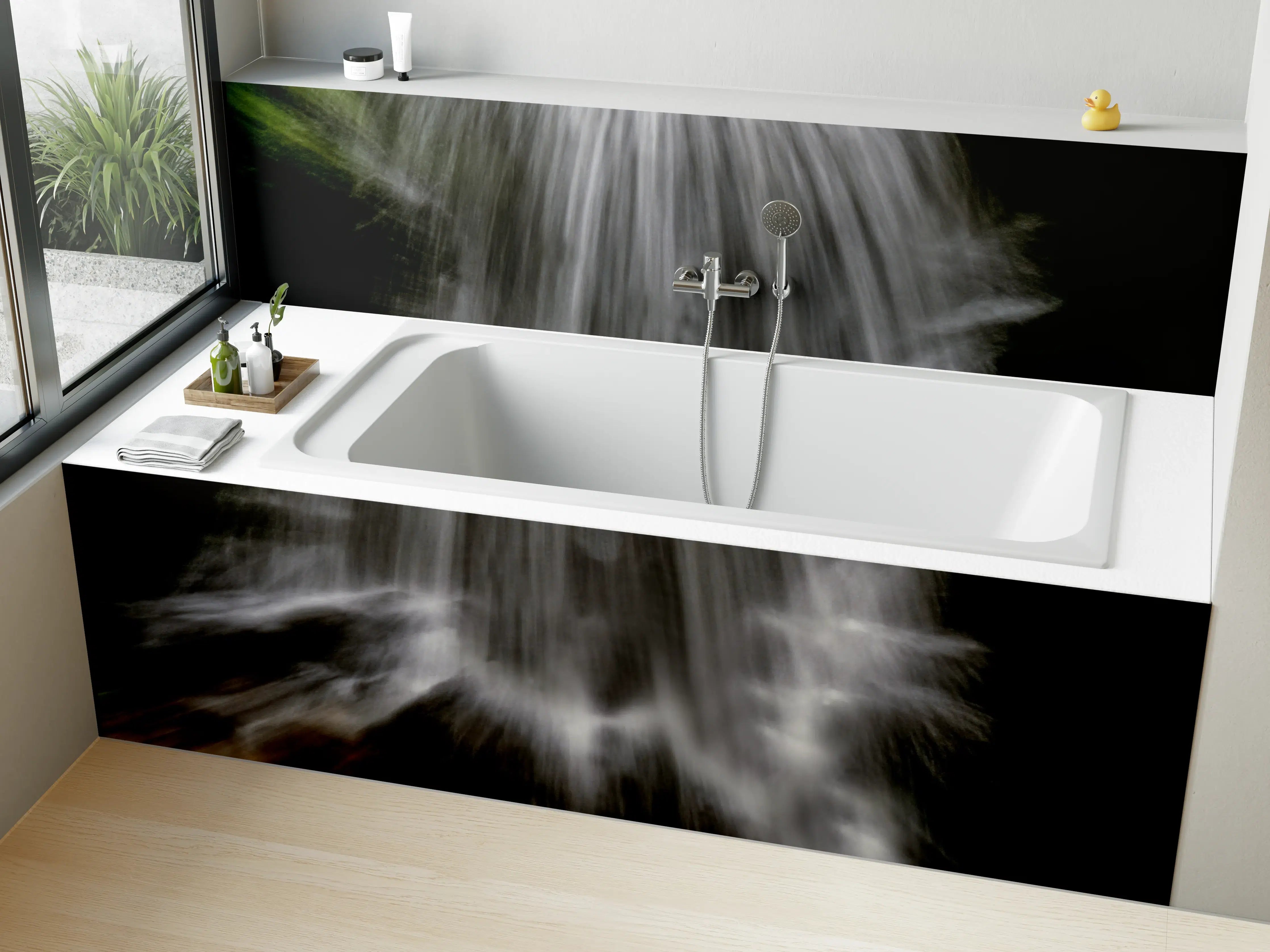 Badewannen-Rückwand - Kunstvoller Wasserfall