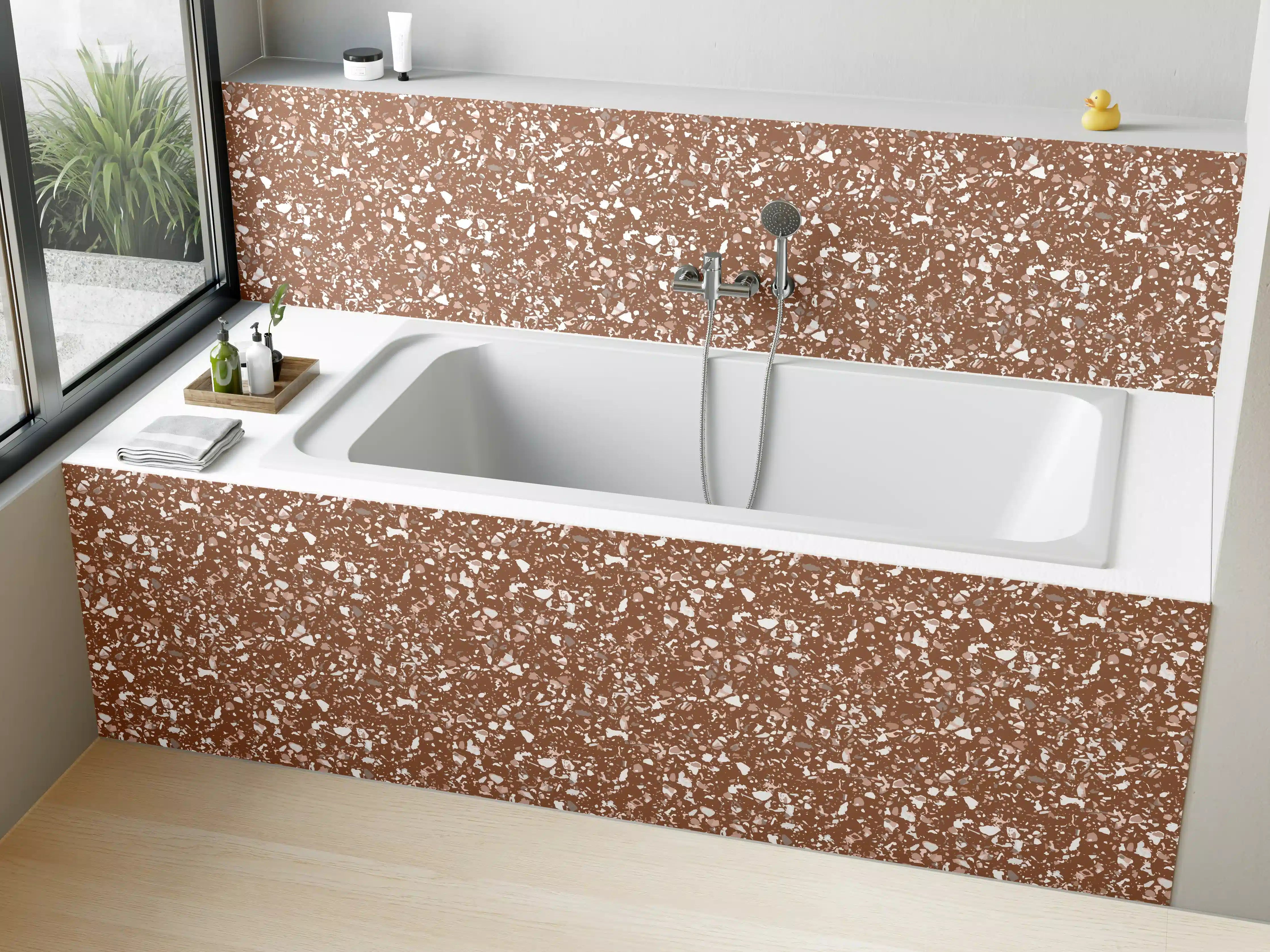 Badewannen-Rückwand - Kupferstruktur mit weißer Sprenkelung