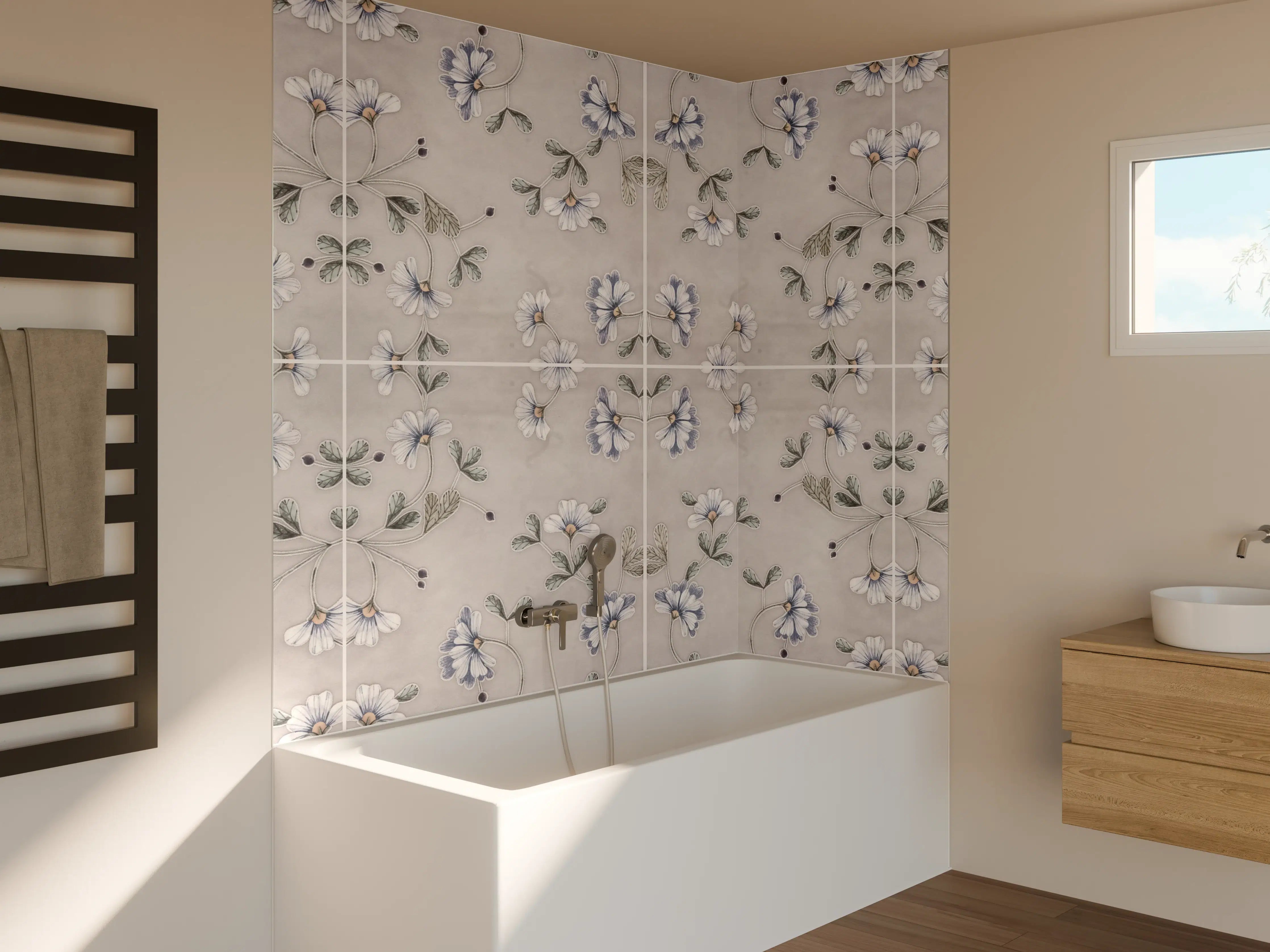 Badewannen-Rückwand - Lädierte Vintage Patchwork-Fliesen