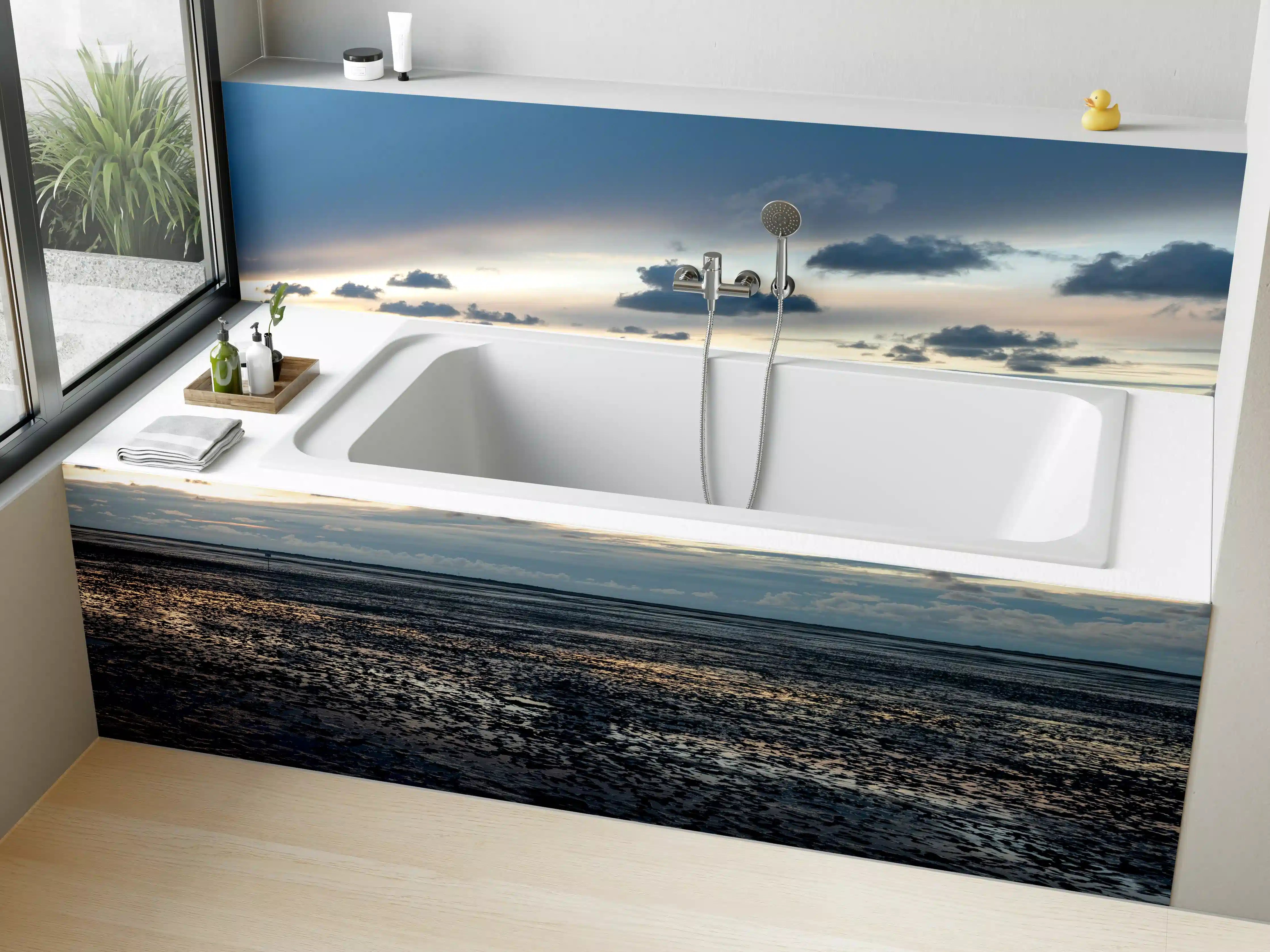 Badewannen-Rückwand - Landschaft am Meer bei Sonnenuntergang