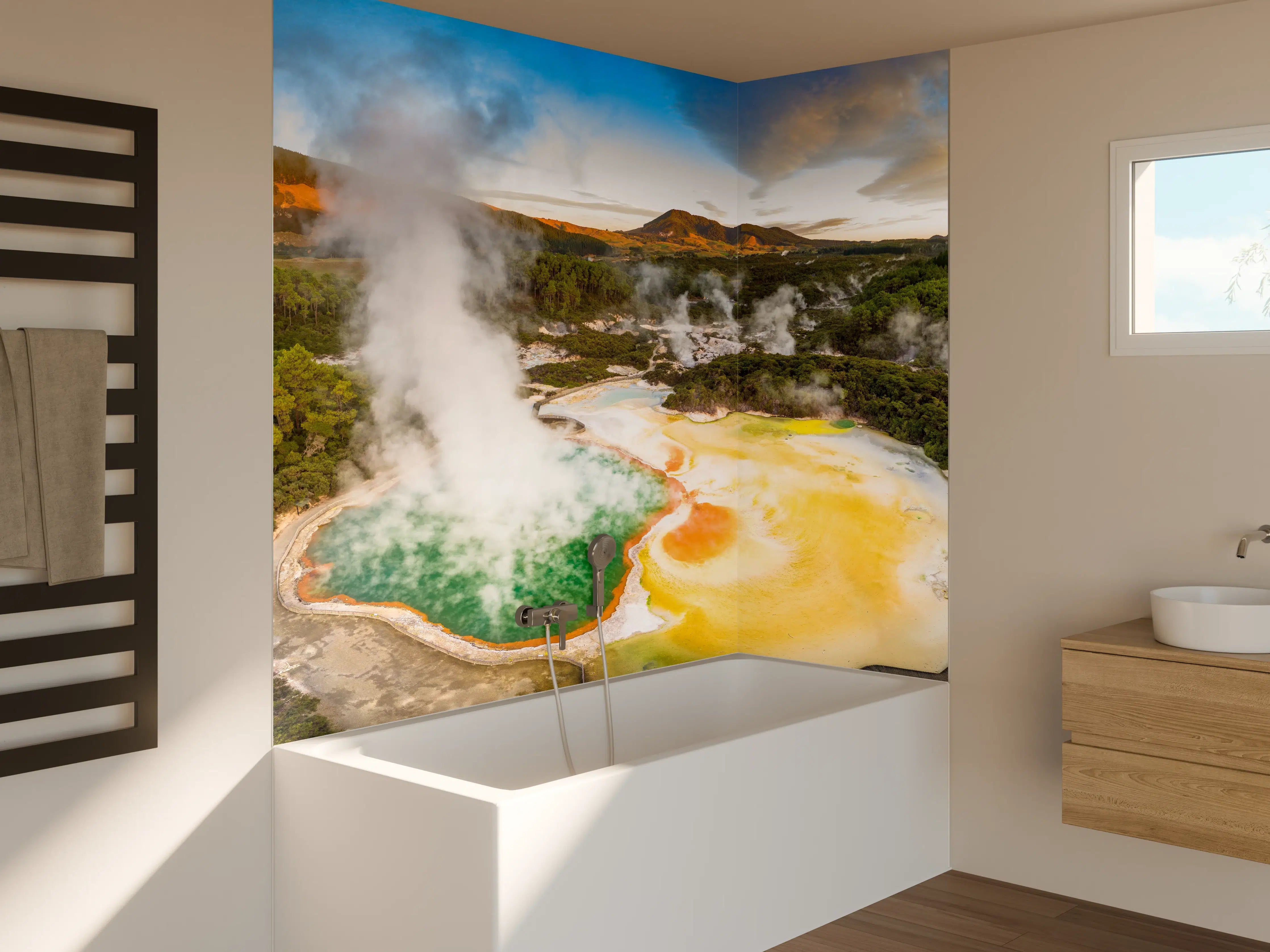 Badewannen-Rückwand - Landschaft mit kochend heißem Schlamm