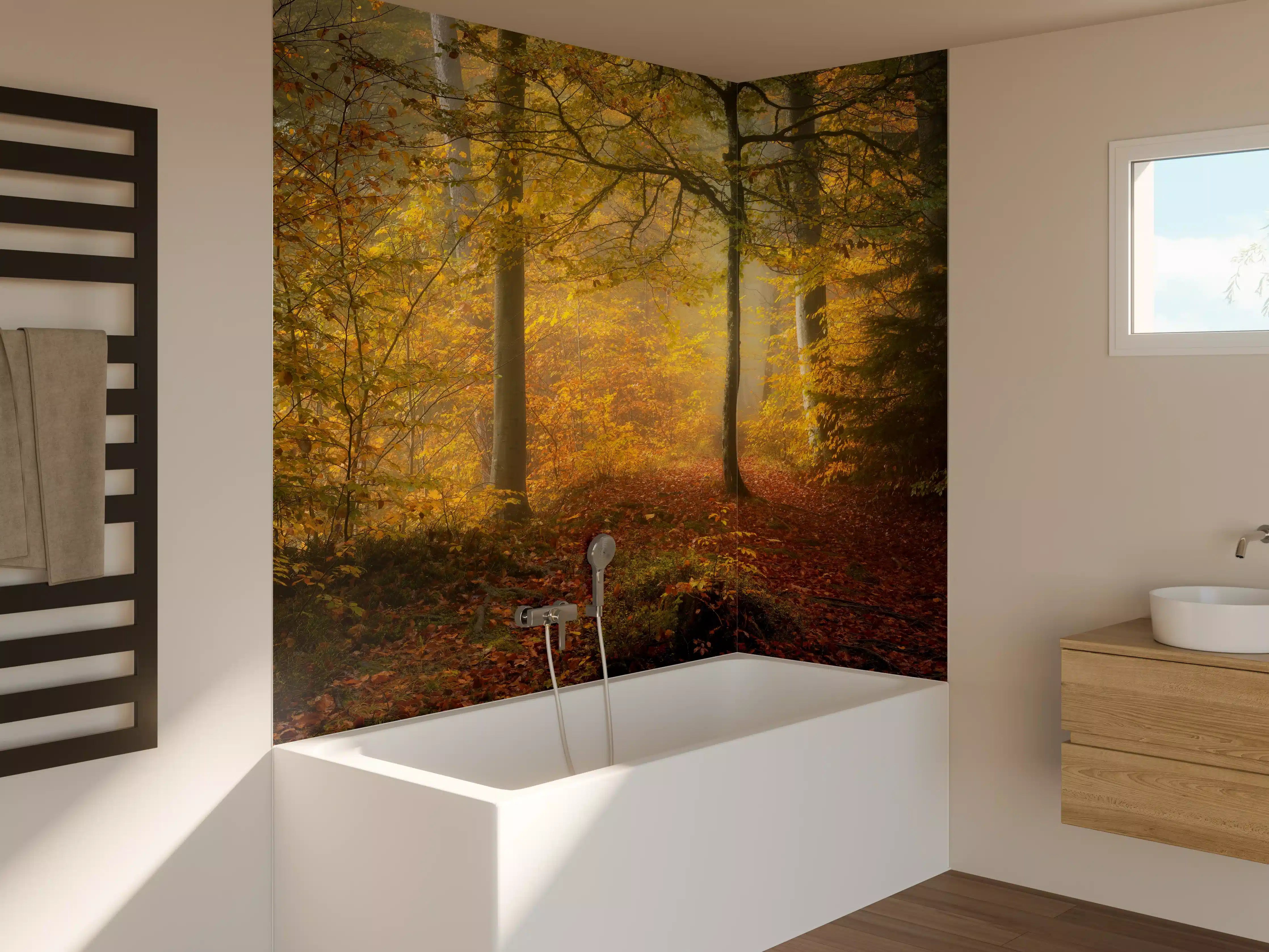 Badewannen-Rückwand - Laub im Wald