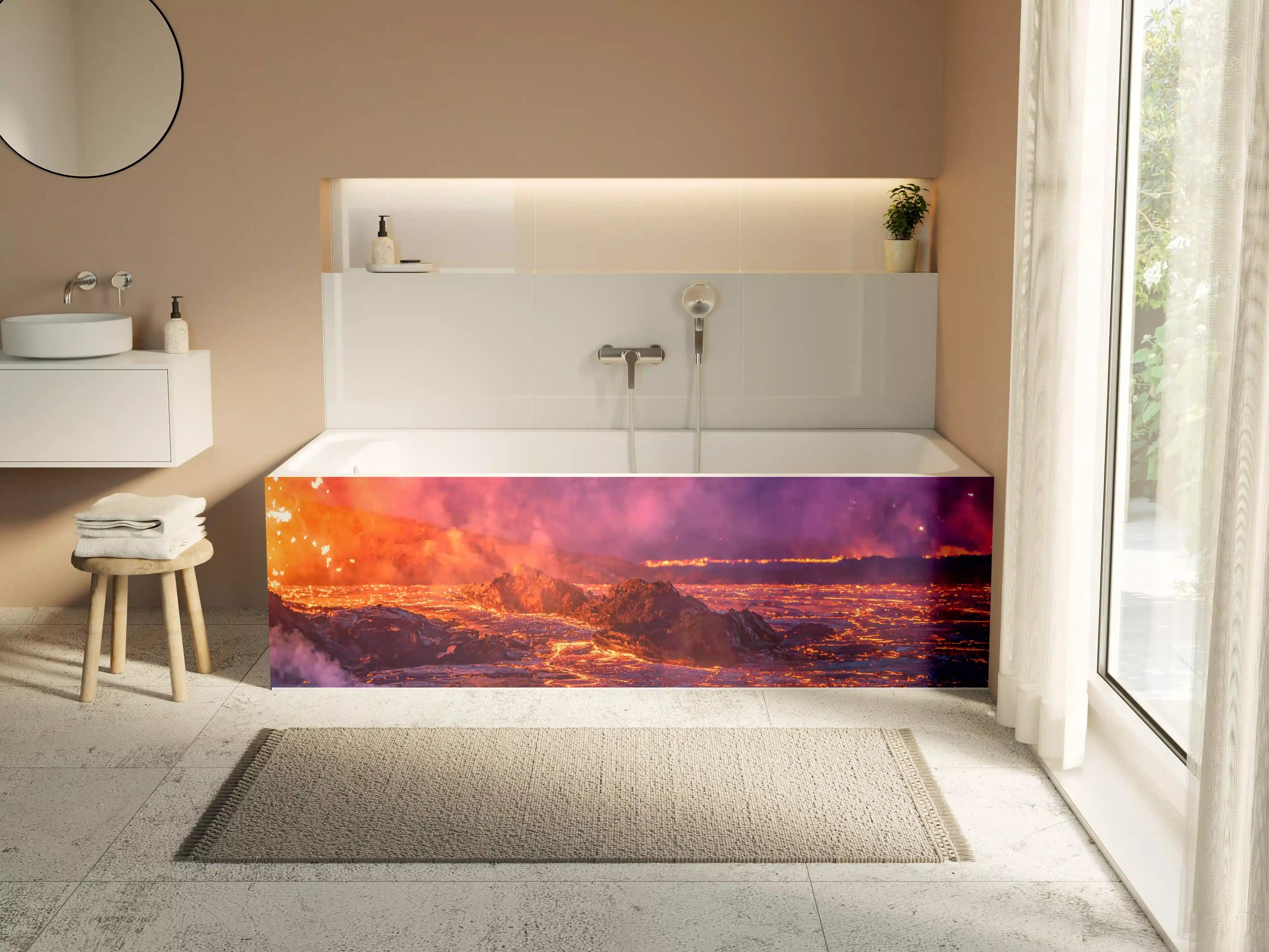 Badewannen-Rückwand - Lavastrom aus dem ausbrechenden Vulkankrater