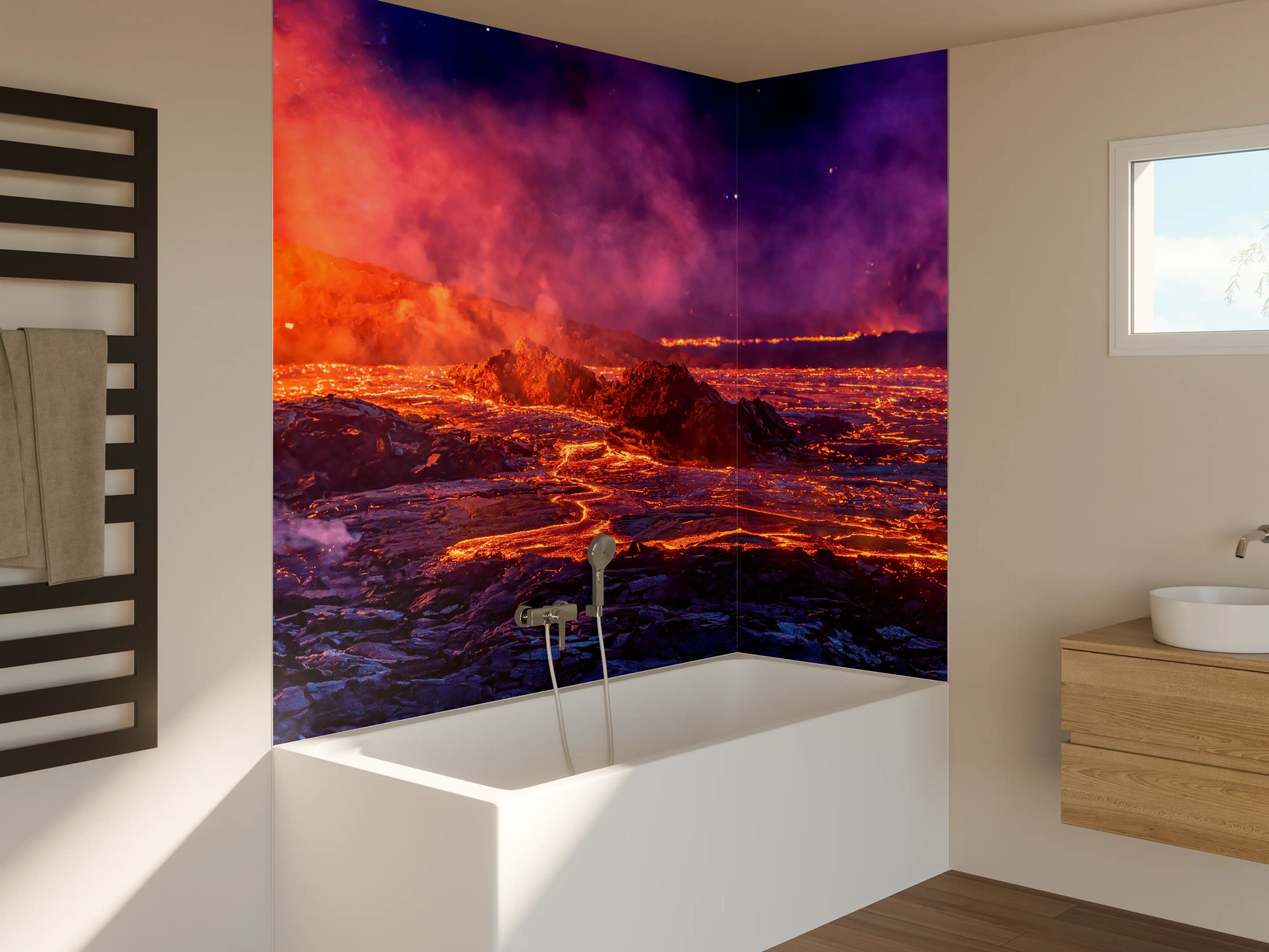 Badewannen-Rückwand - Lavastrom aus dem ausbrechenden Vulkankrater