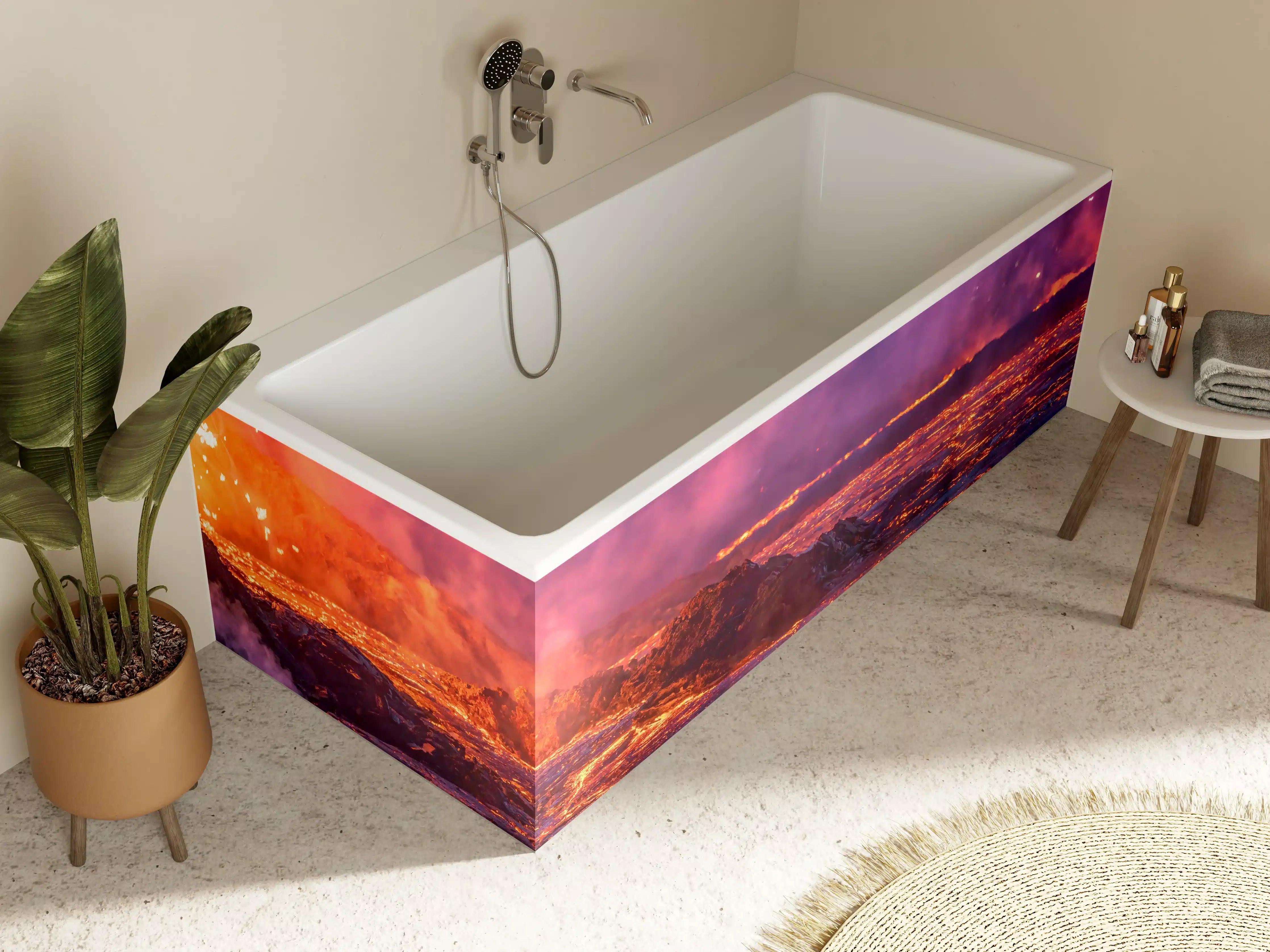 Badewannen-Rückwand - Lavastrom aus dem ausbrechenden Vulkankrater