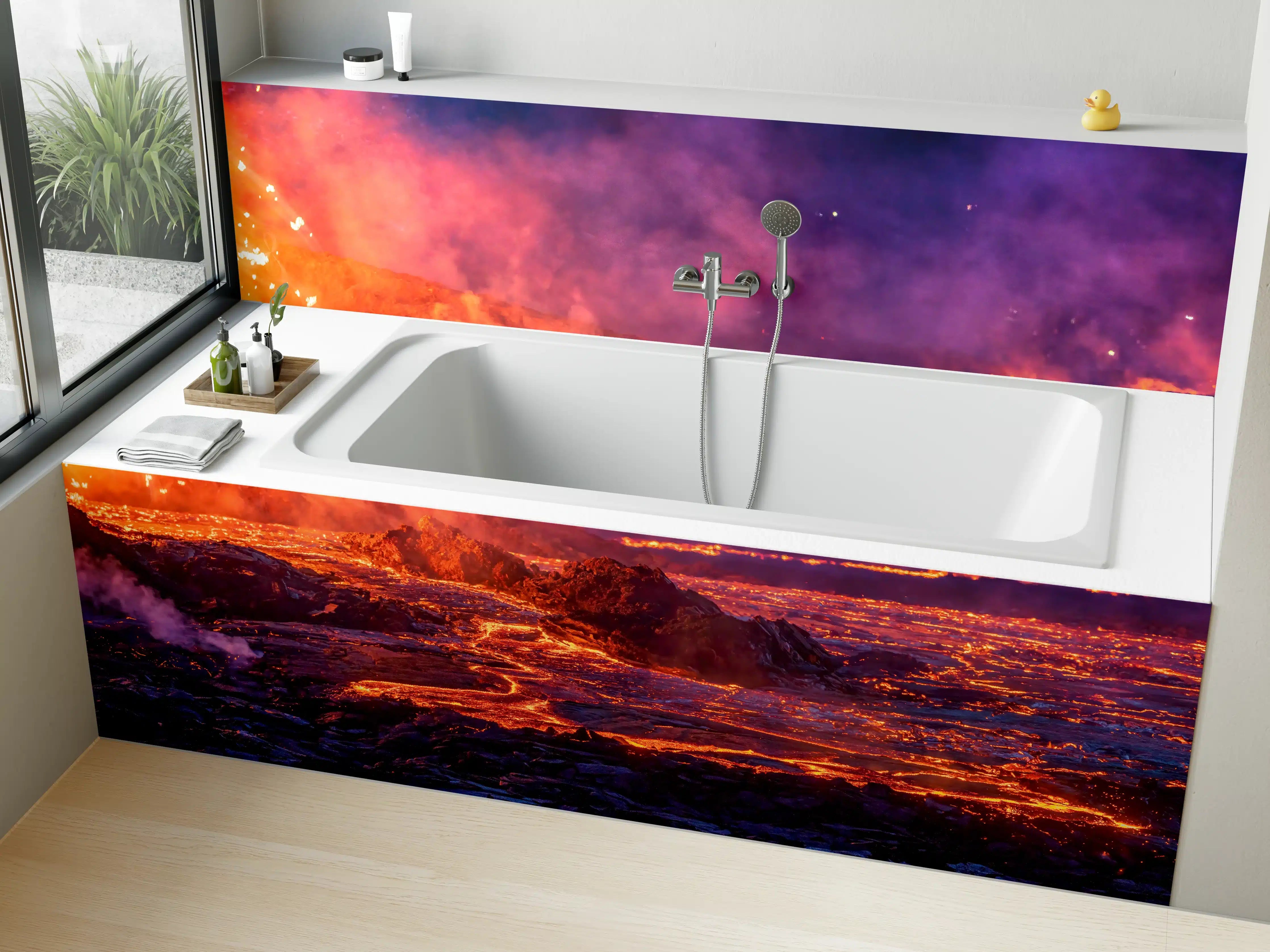 Badewannen-Rückwand - Lavastrom aus dem ausbrechenden Vulkankrater
