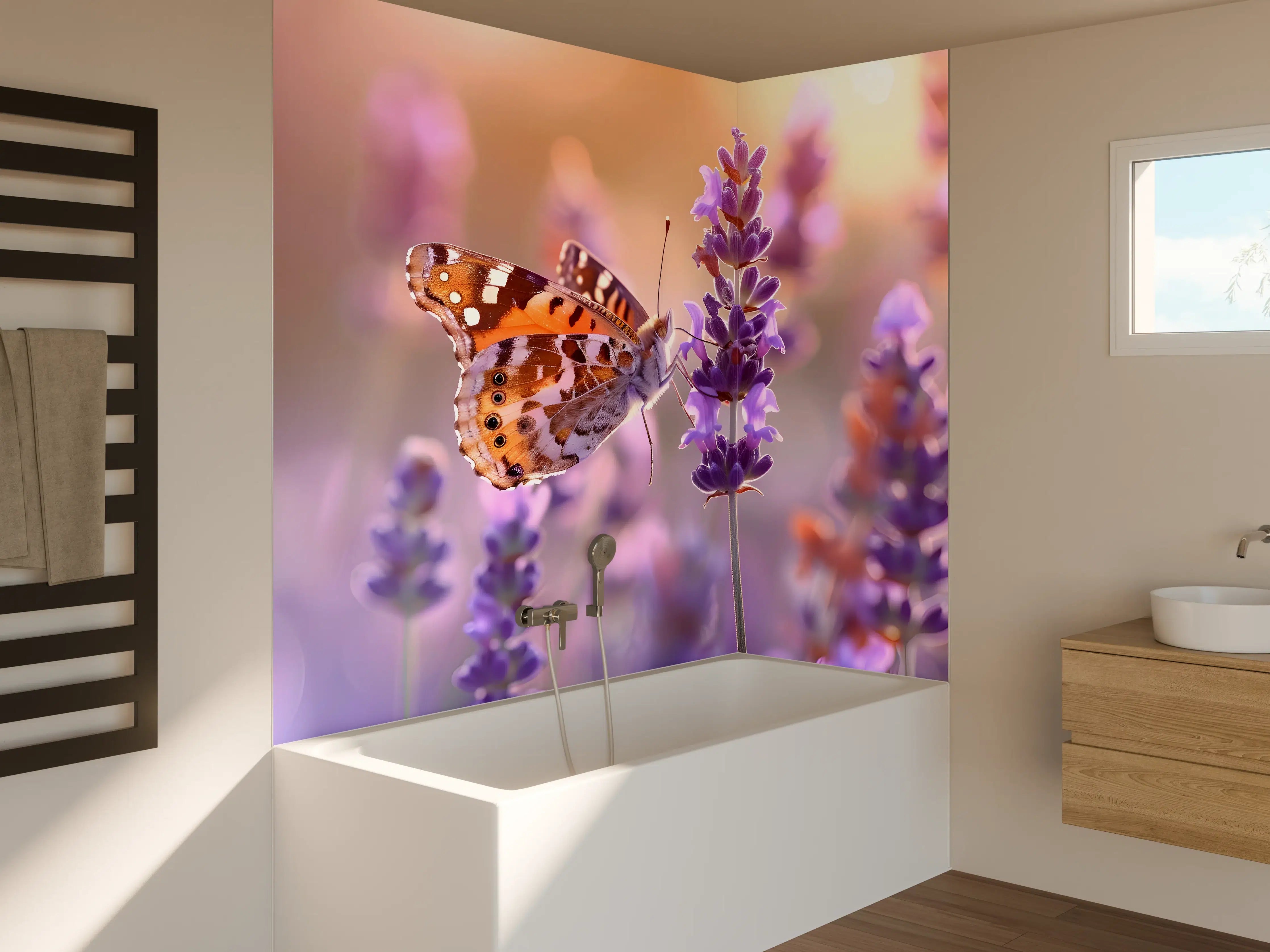 Badewannen-Rückwand - Lavendel-Schmetterling in Pastell