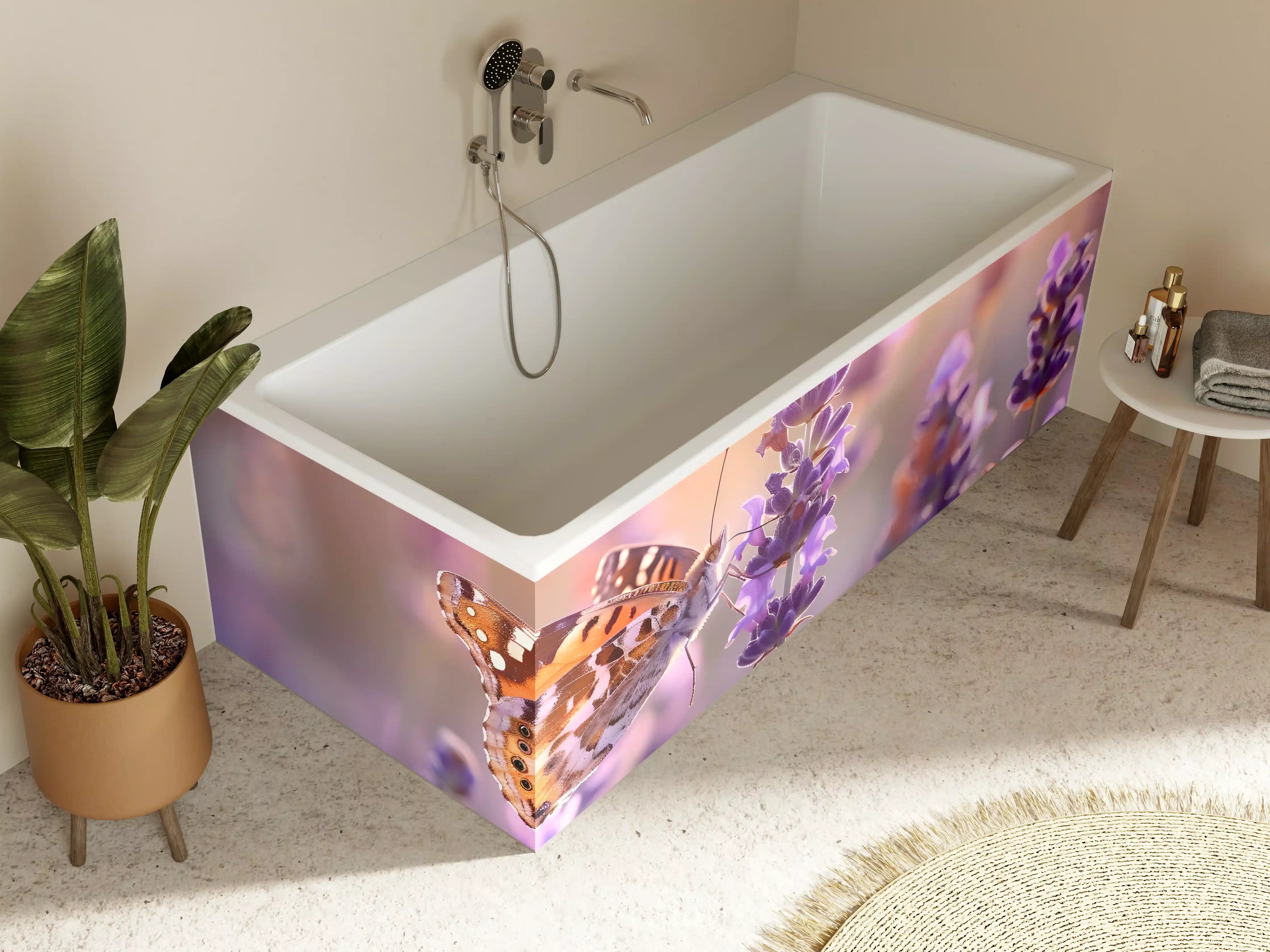 Badewannen-Rückwand - Lavendel-Schmetterling in Pastell