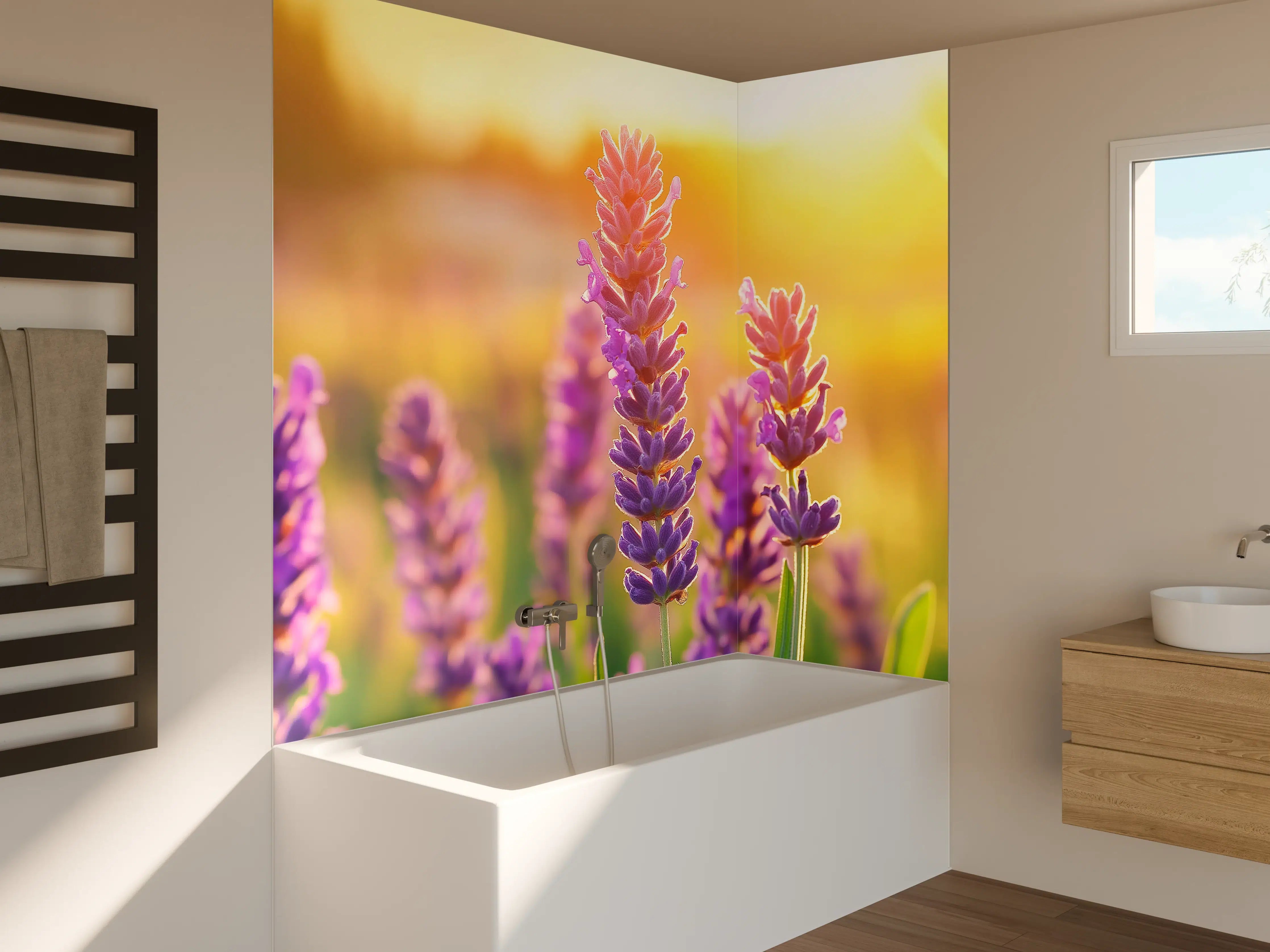 Badewannen-Rückwand - Lavendel in goldenem Abendlicht