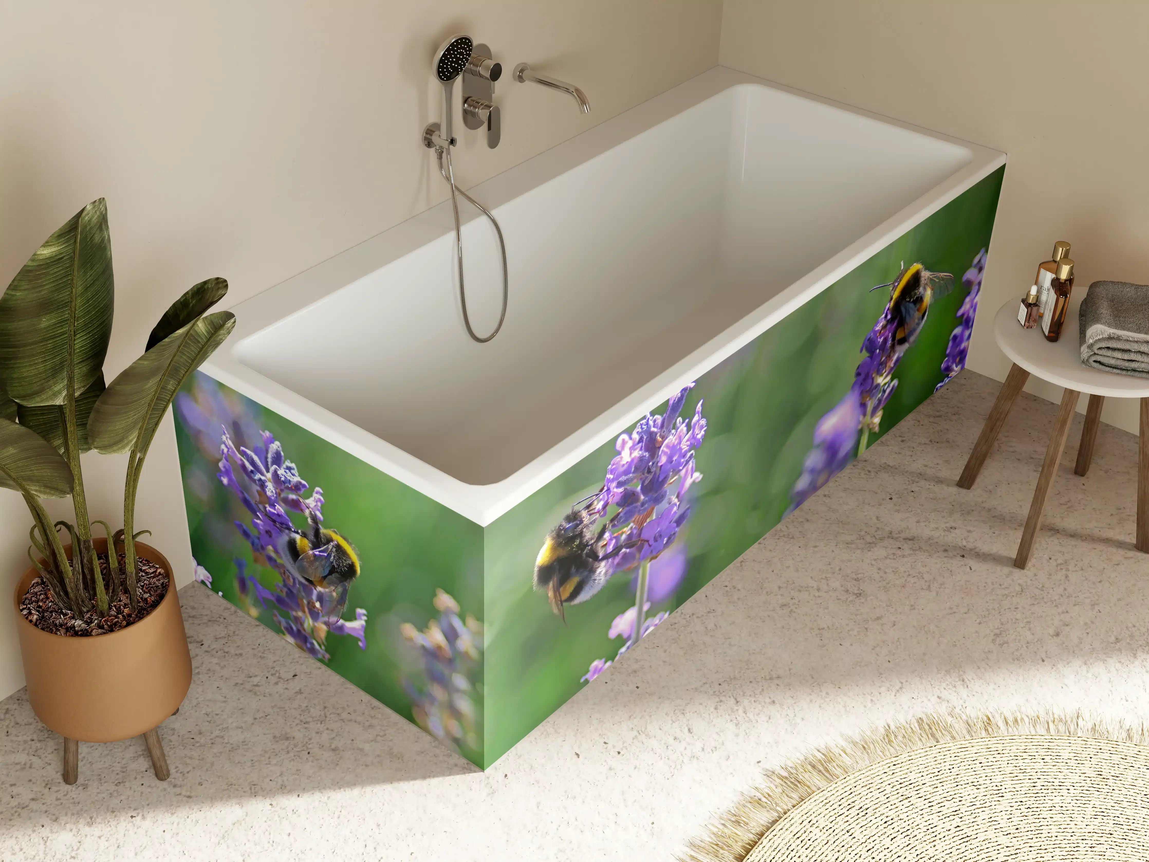 Badewannen-Rückwand - Lavendelblüten mit Hummeln
