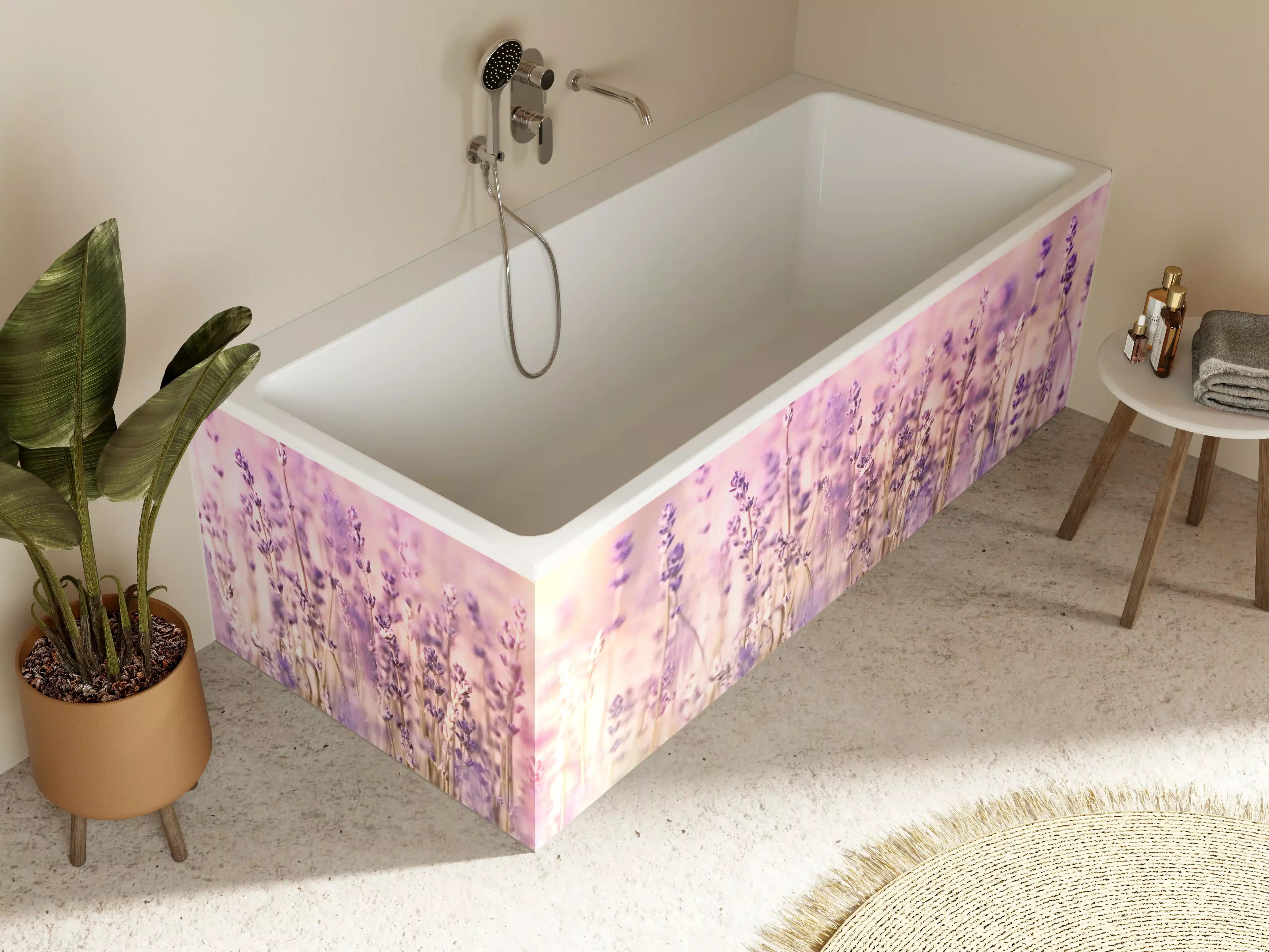 Badewannen-Rückwand - Lavendelfeld Pastell Lila Rosa