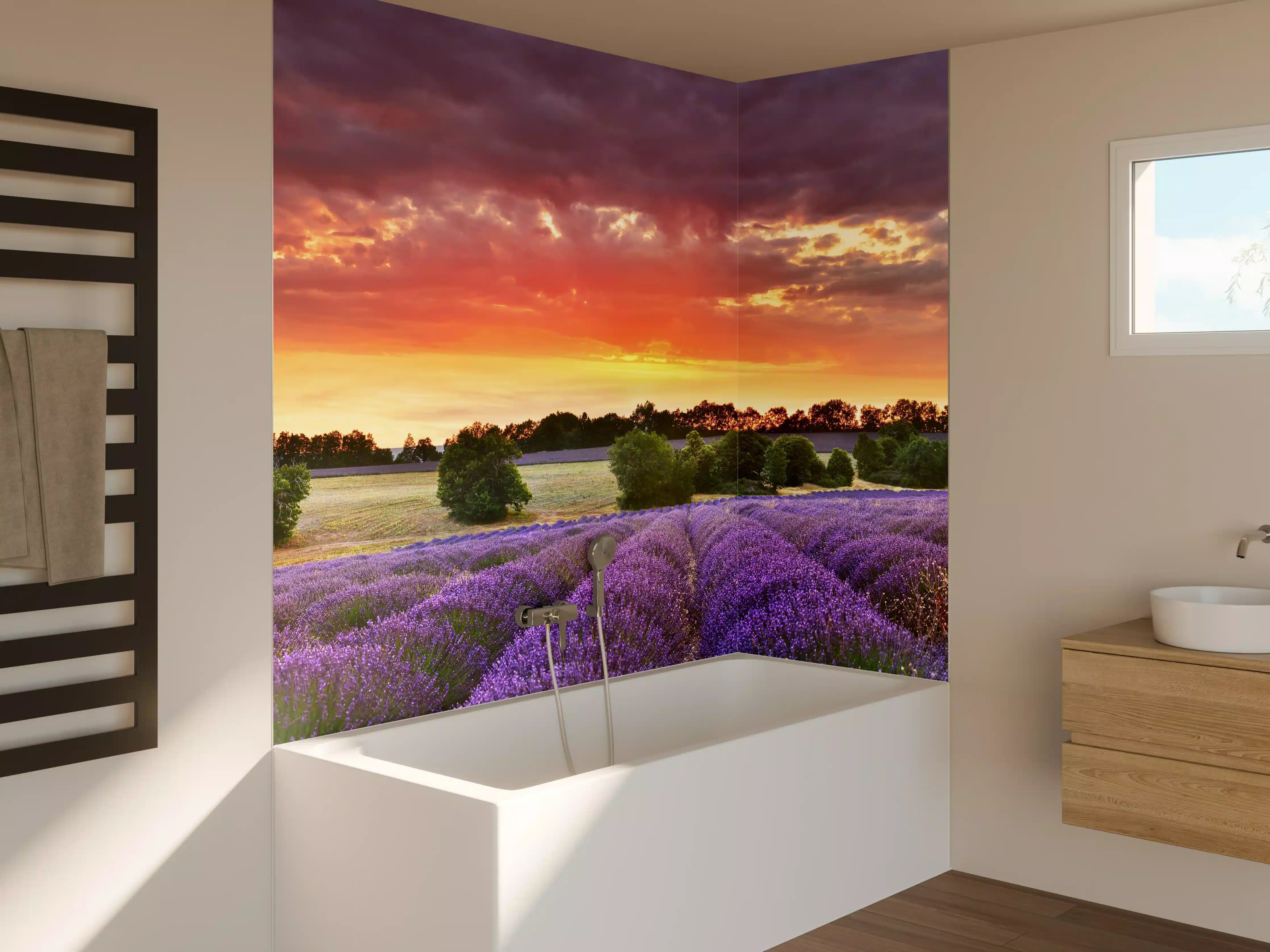 Badewannen-Rückwand - Lavendelfeld bei Sonnenuntergang
