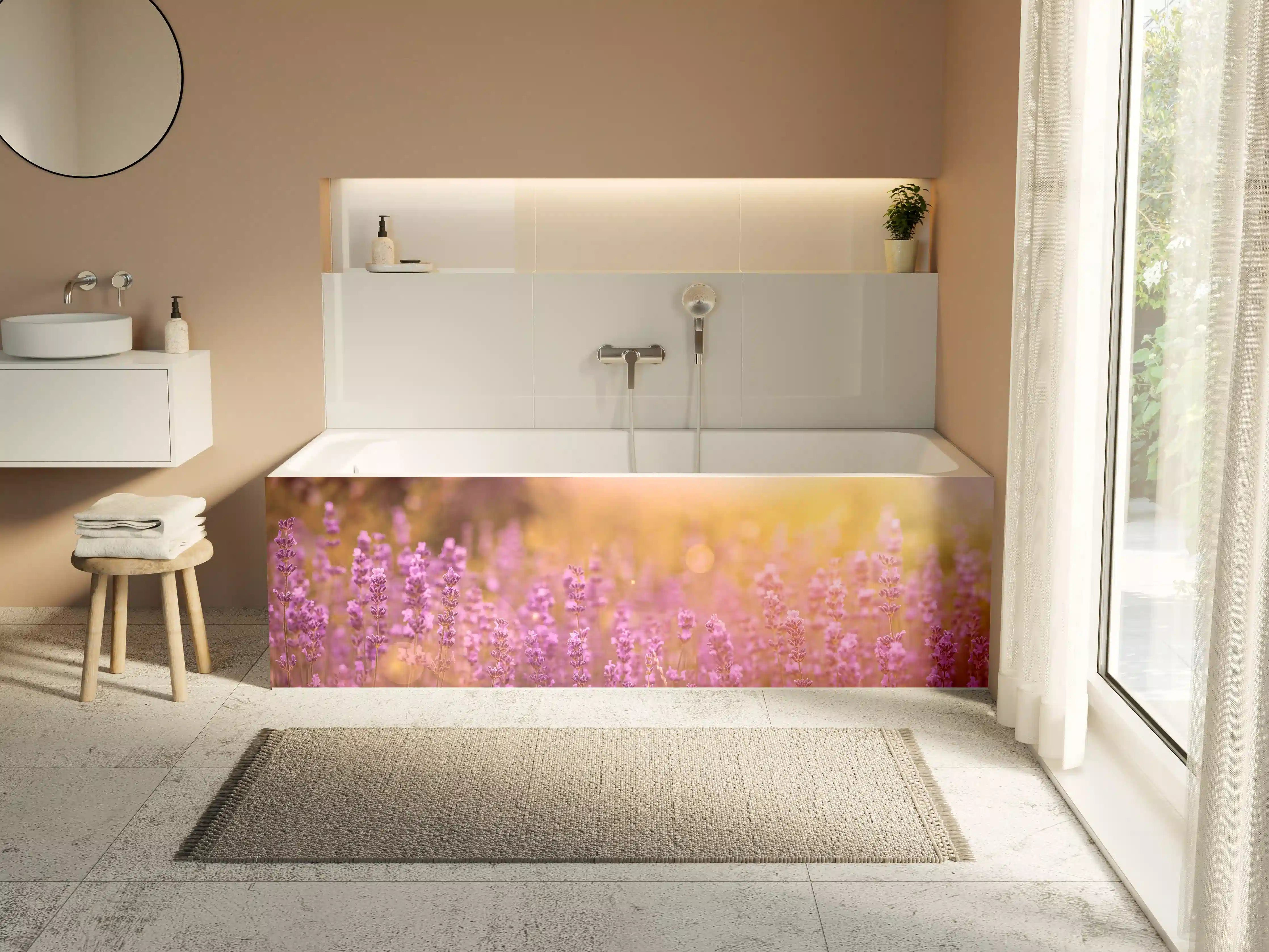 Badewannen-Rückwand - Lavendelfeld im warmen Abendlicht