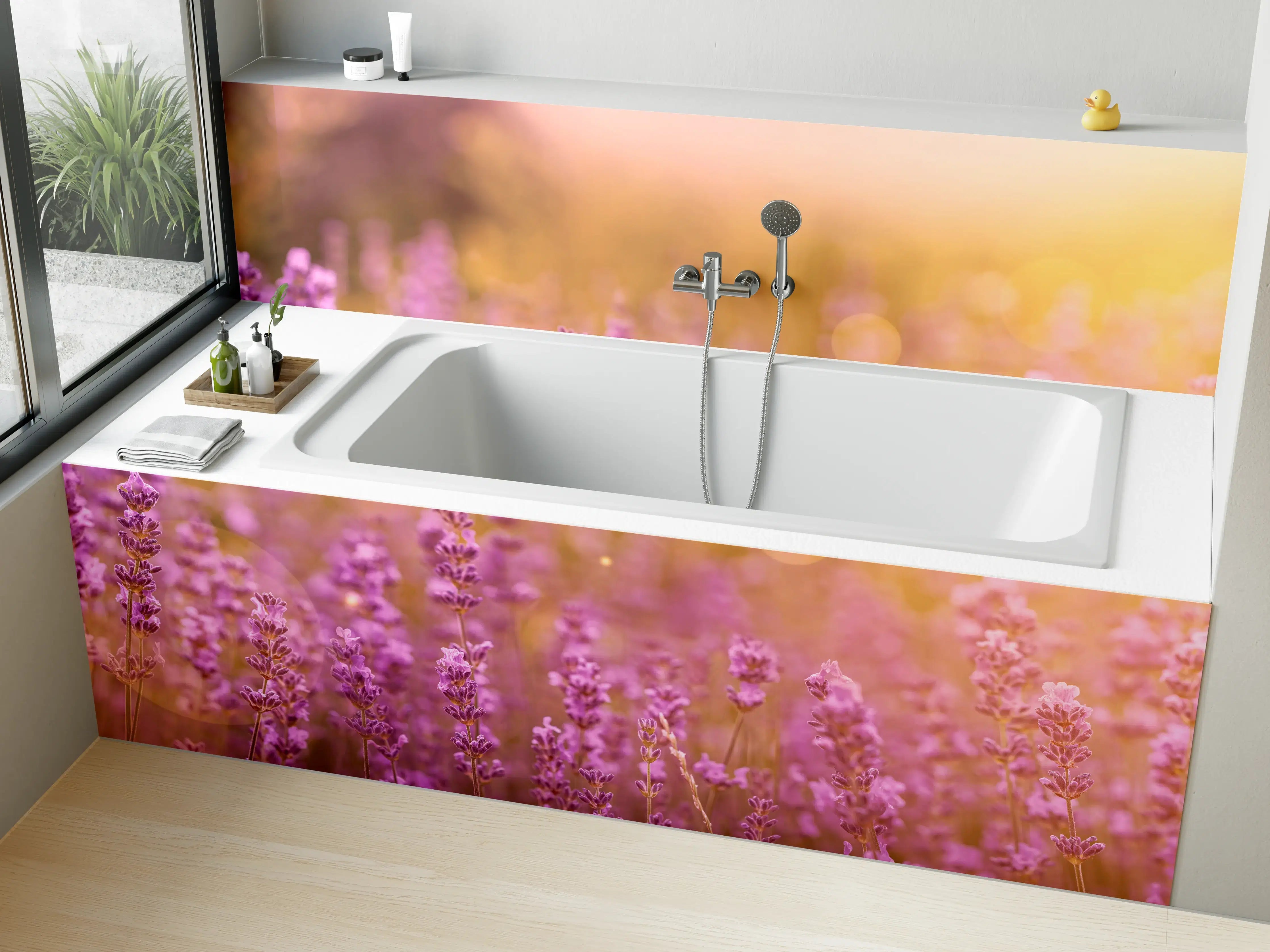 Badewannen-Rückwand - Lavendelfeld im warmen Abendlicht