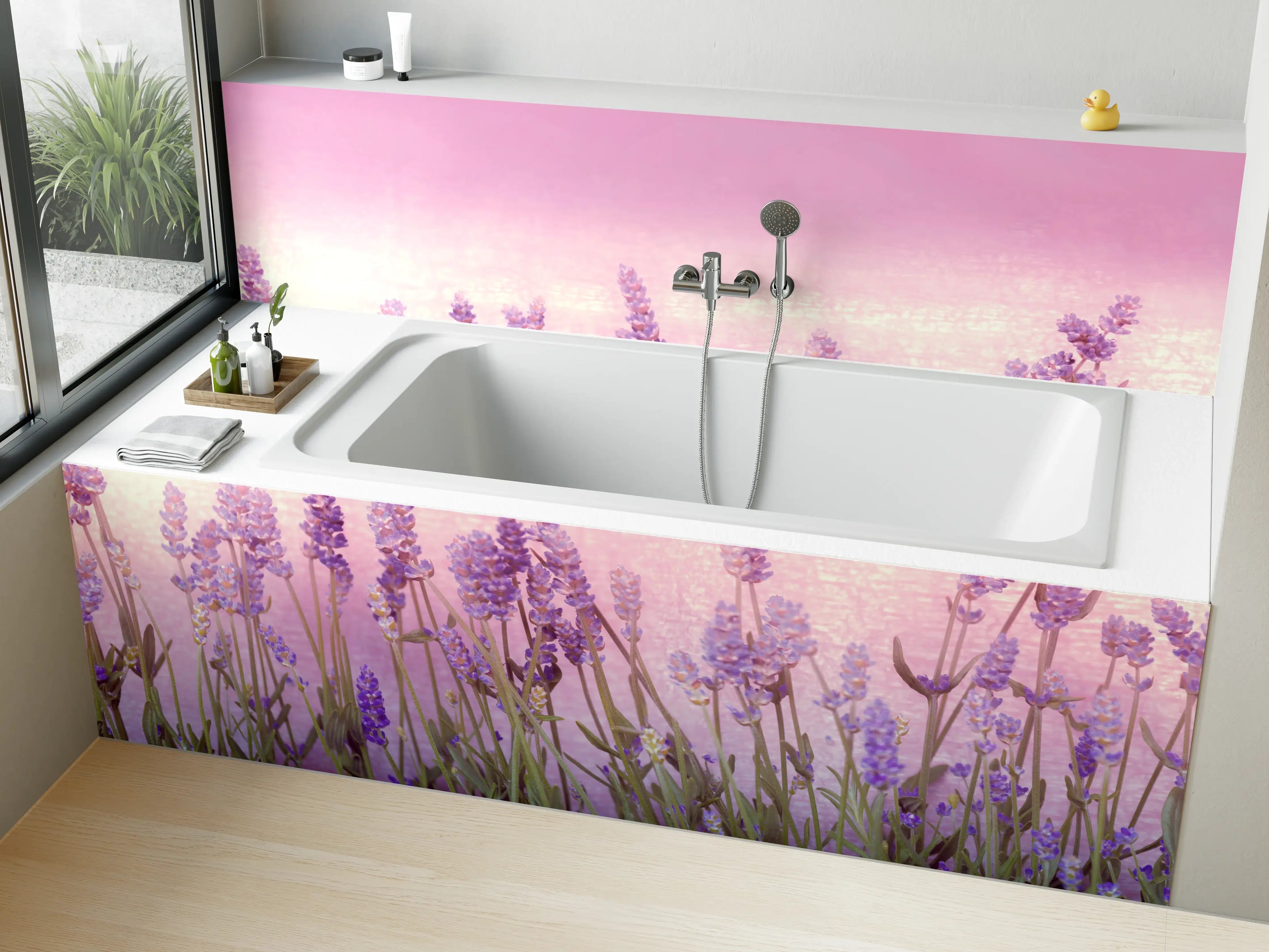 Badewannen-Rückwand - Lavendelwiese Rosa-Lila