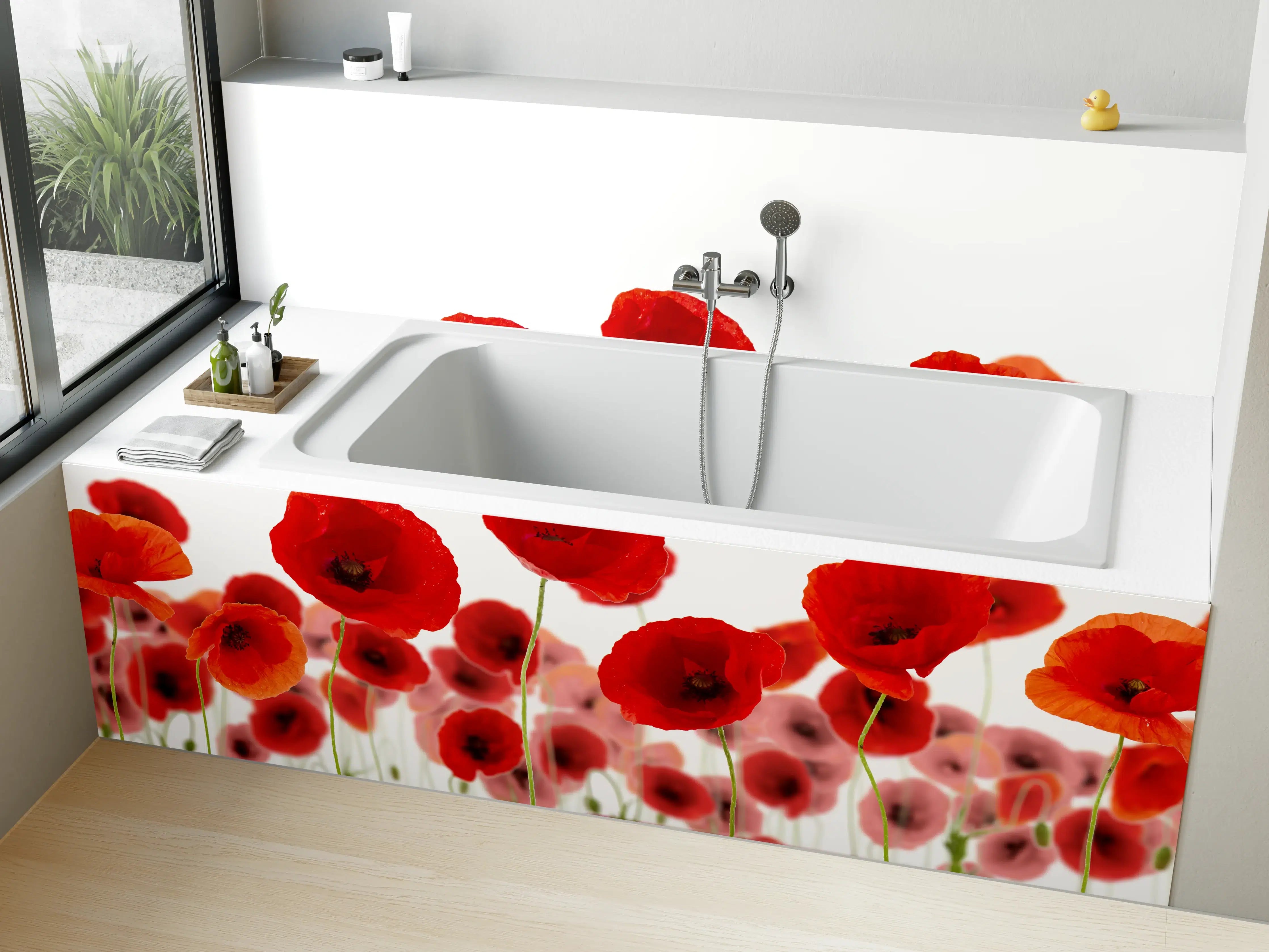 Badewannen-Rückwand - Lebendige Mohnblumen im Nahaufnahme