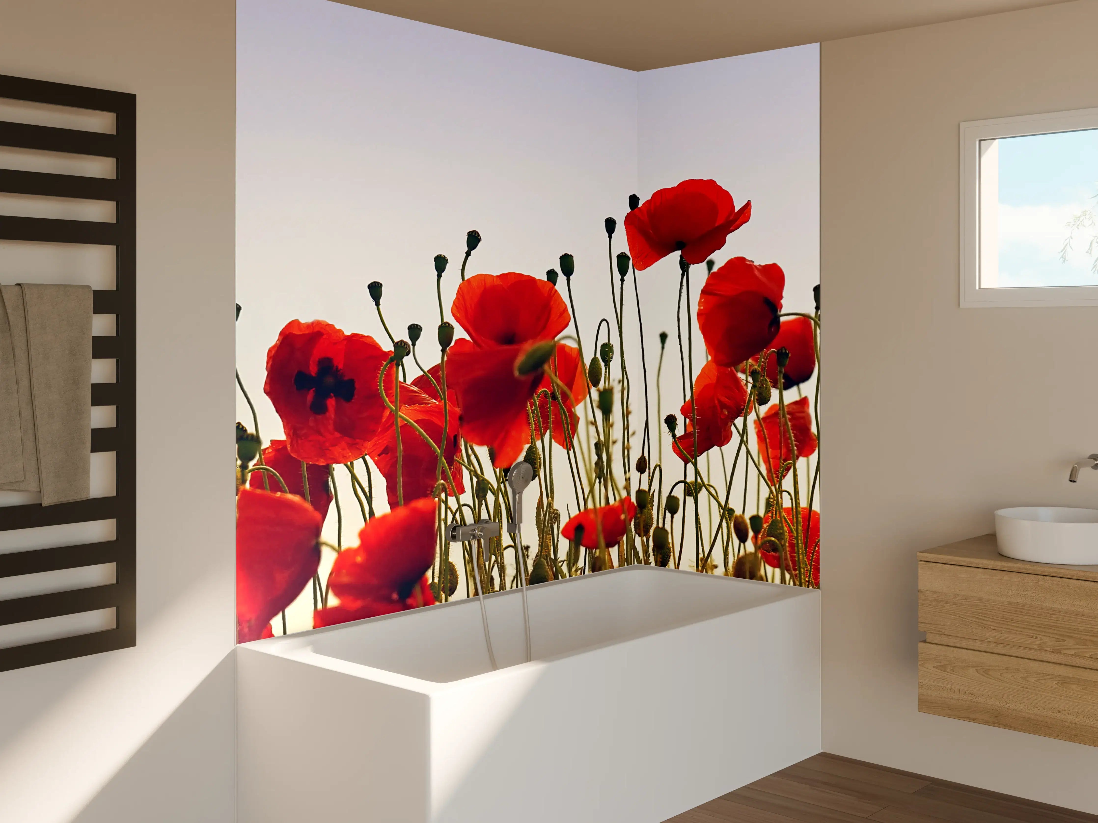 Badewannen-Rückwand - Leuchtend rote Mohnblumen im Feld