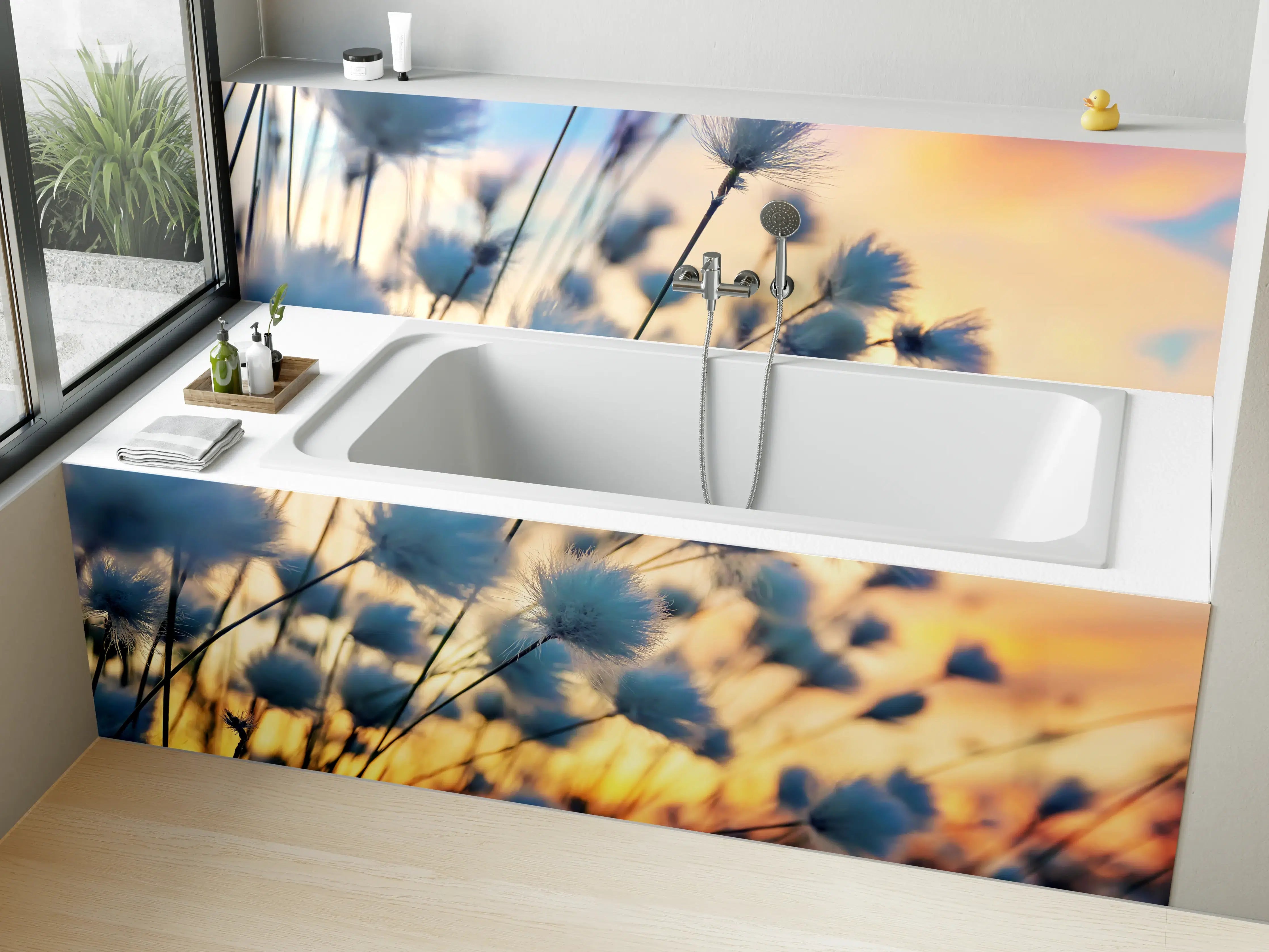 Badewannen-Rückwand - Leuchtende Baumwollfelder bei Sonnenuntergang