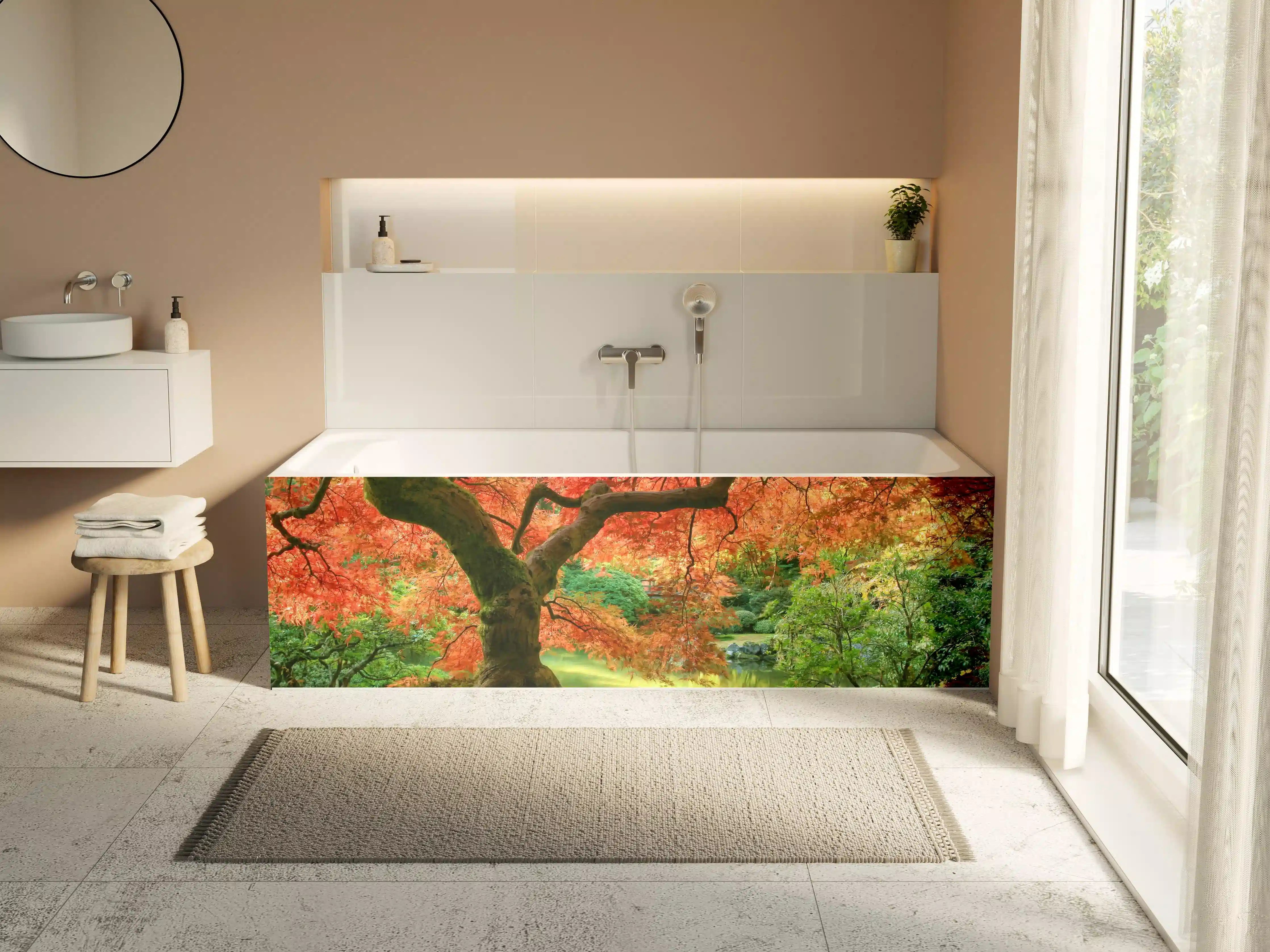 Badewannen-Rückwand - Leuchtender Herbstbaum im Park