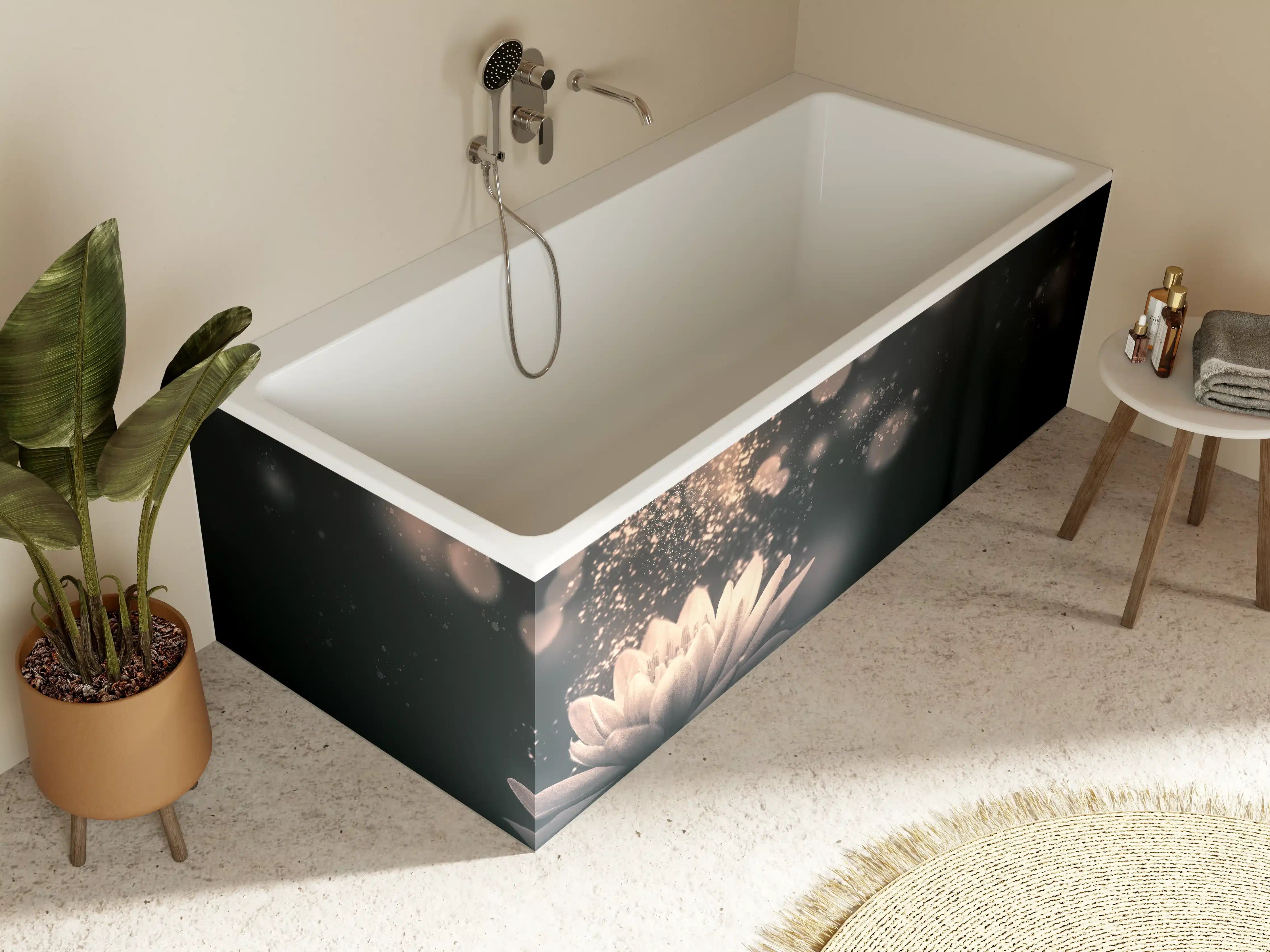 Badewannen-Rückwand - Leuchtender Wasserlilie im dunklen Wasser