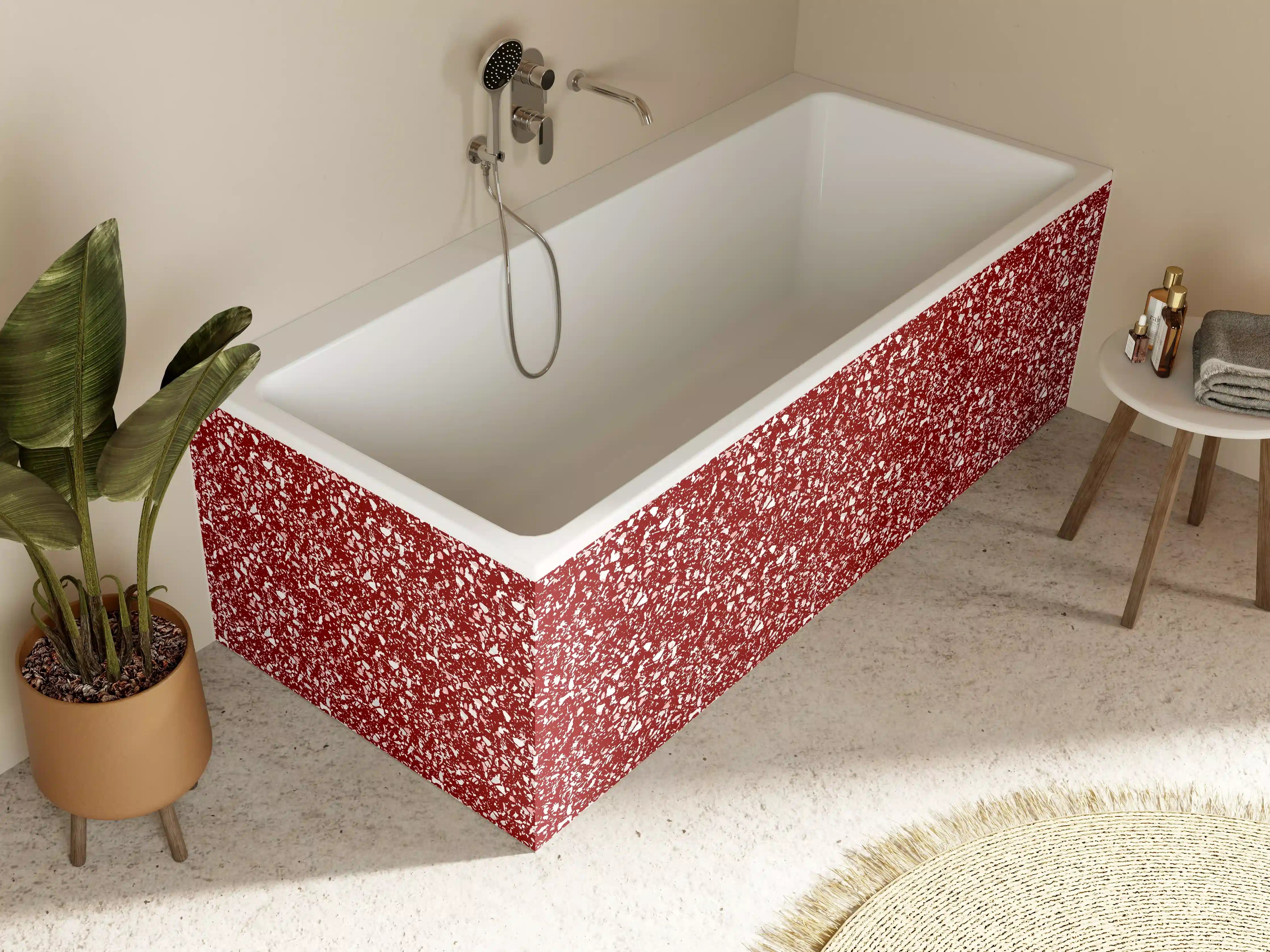 Badewannen-Rückwand - Leuchtendes Rot mit Glitter-Effekt