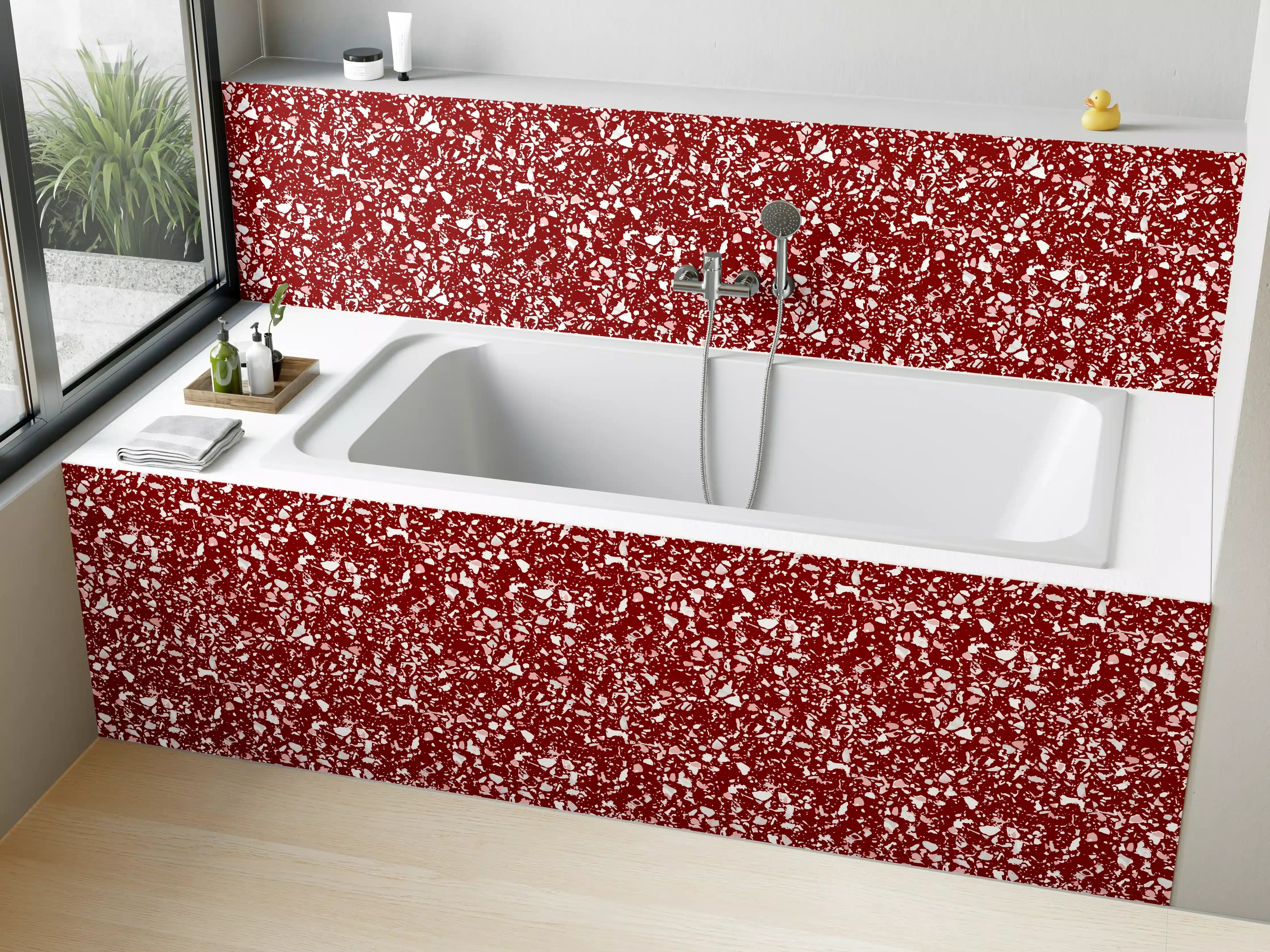 Badewannen-Rückwand - Leuchtendes Rot mit Glitter-Effekt