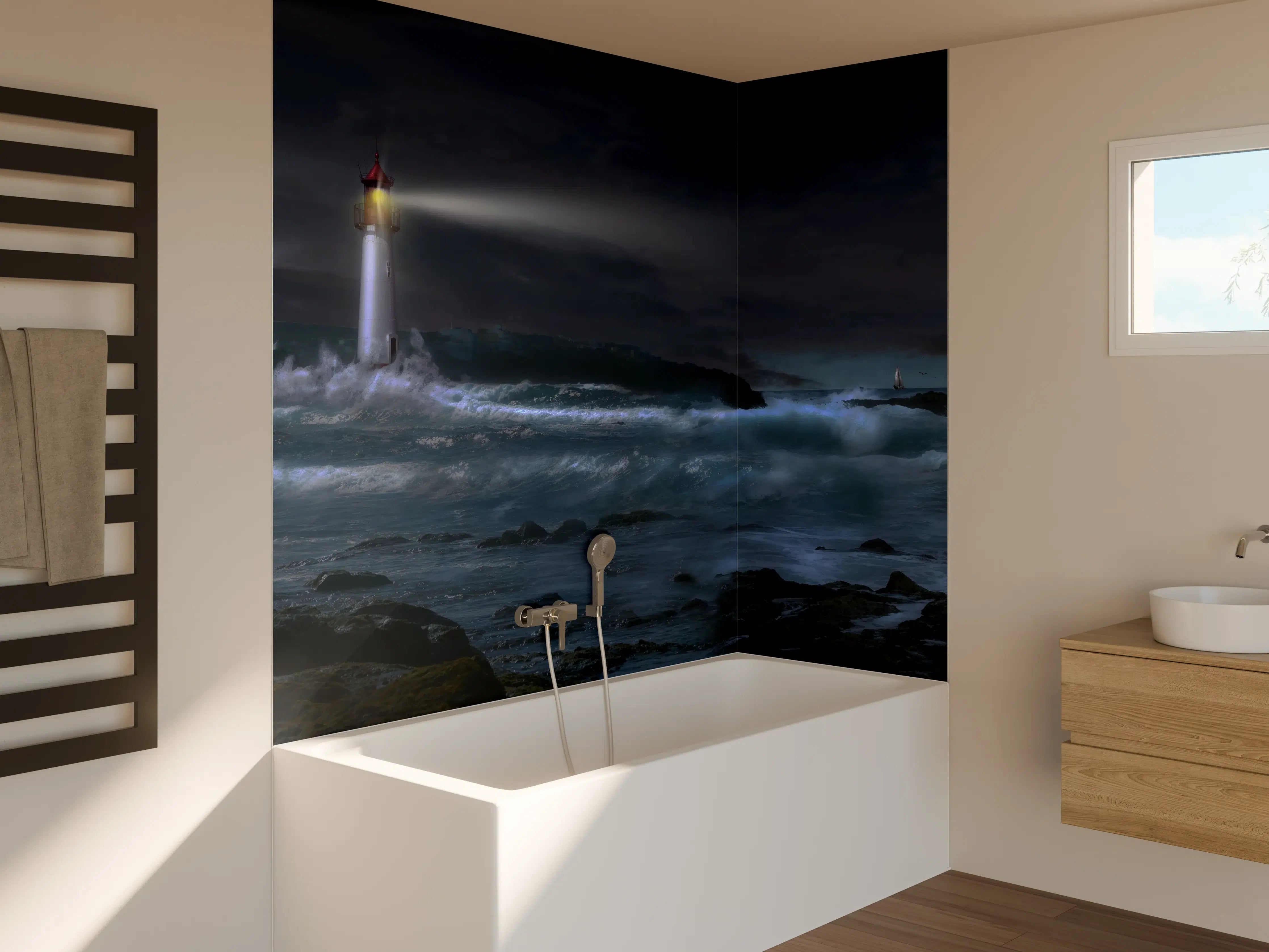 Badewannen-Rückwand - Leuchtturm