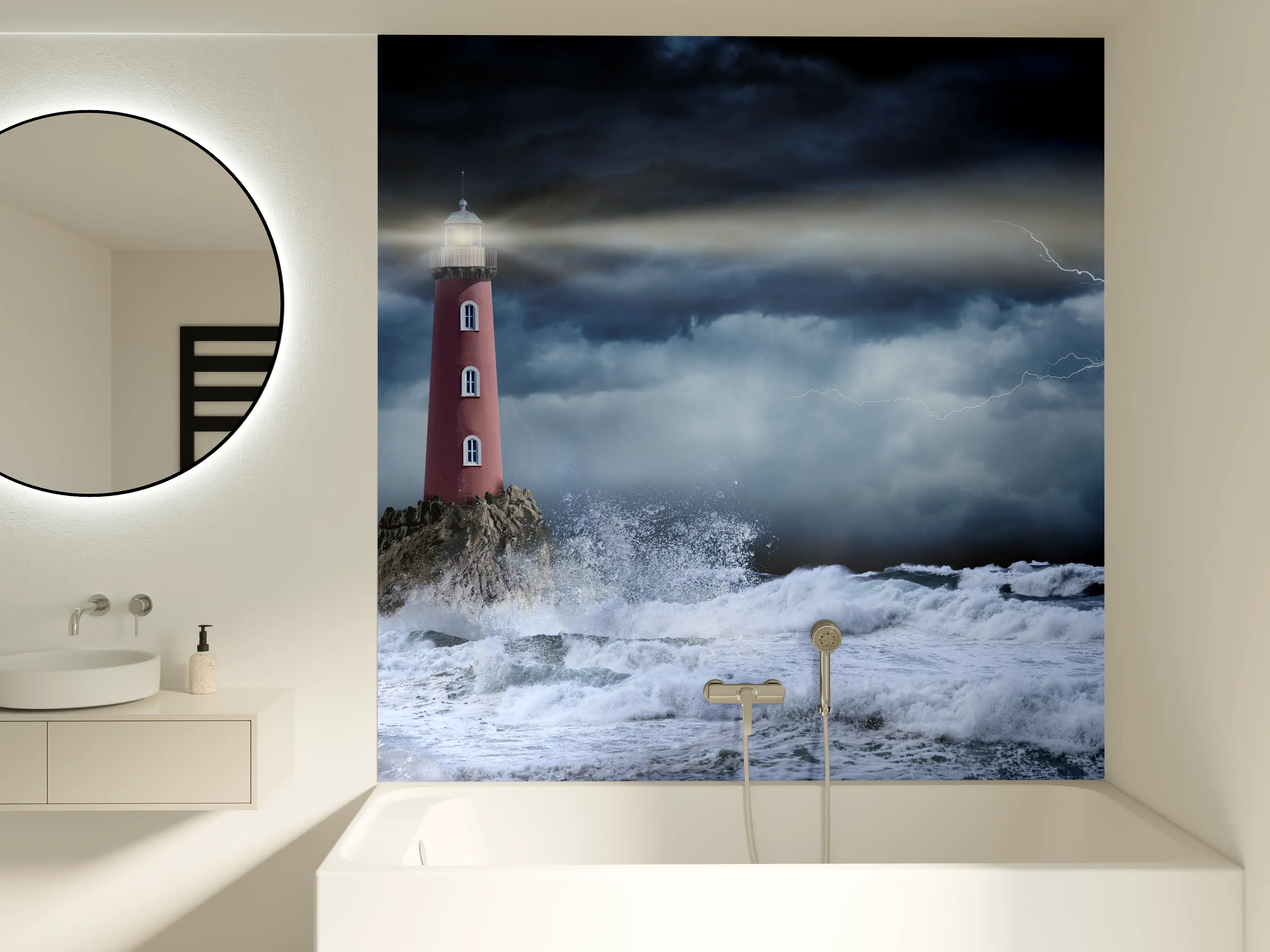 Badewannen-Rückwand - Leuchtturm Stürmisch