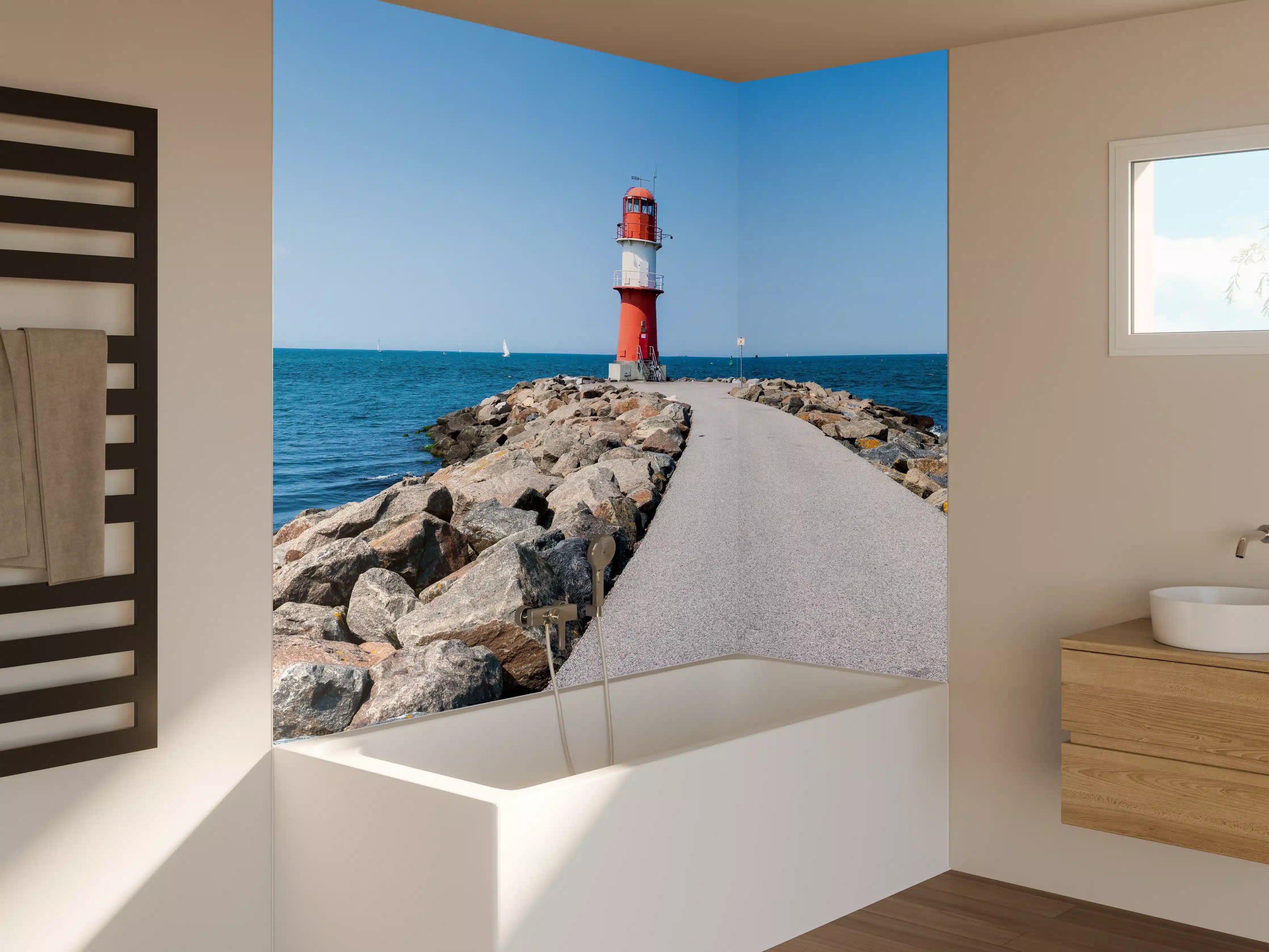 Badewannen-Rückwand - Leuchtturm am Meer