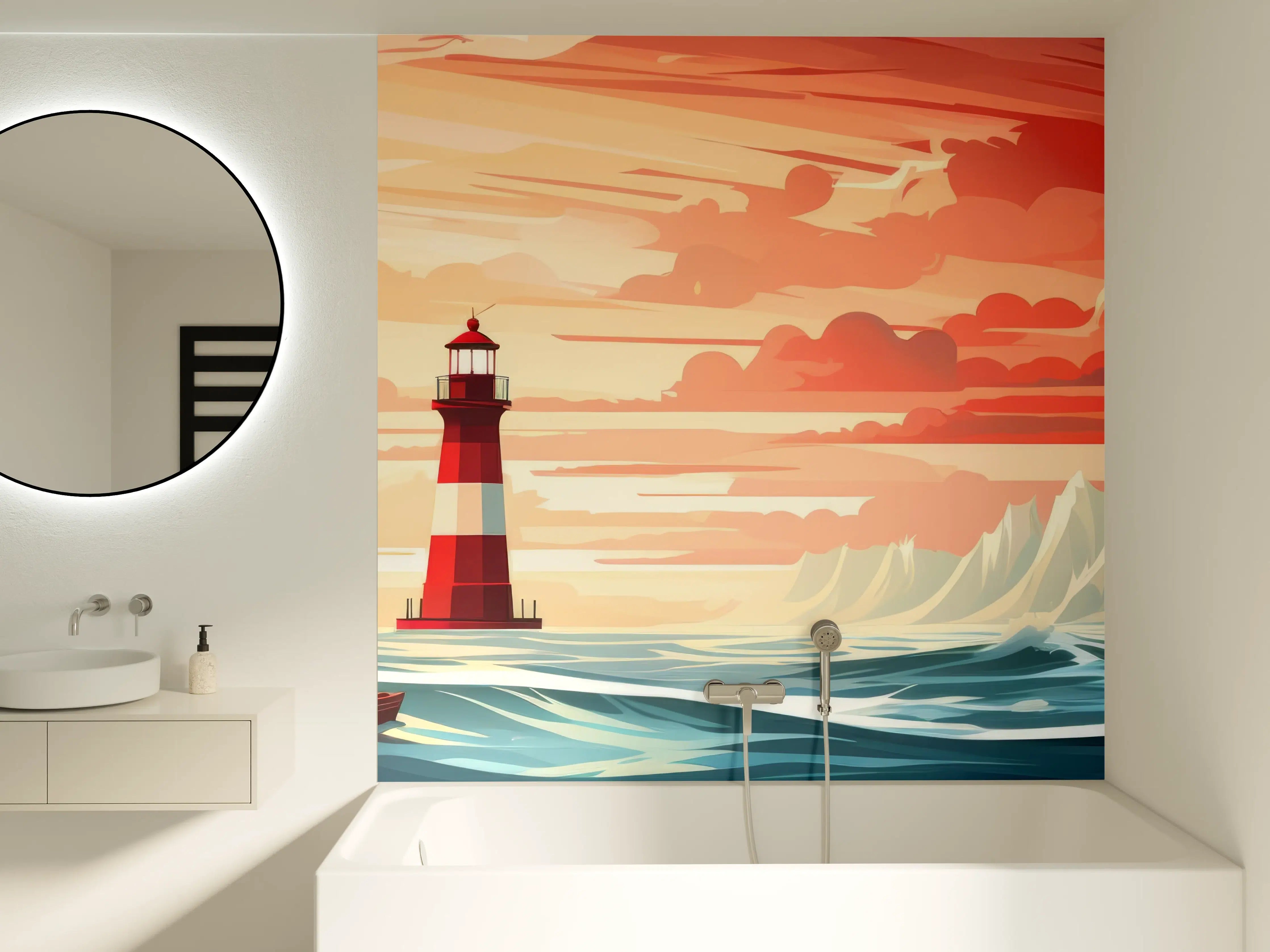 Badewannen-Rückwand - Leuchtturm am Sonnenuntergang