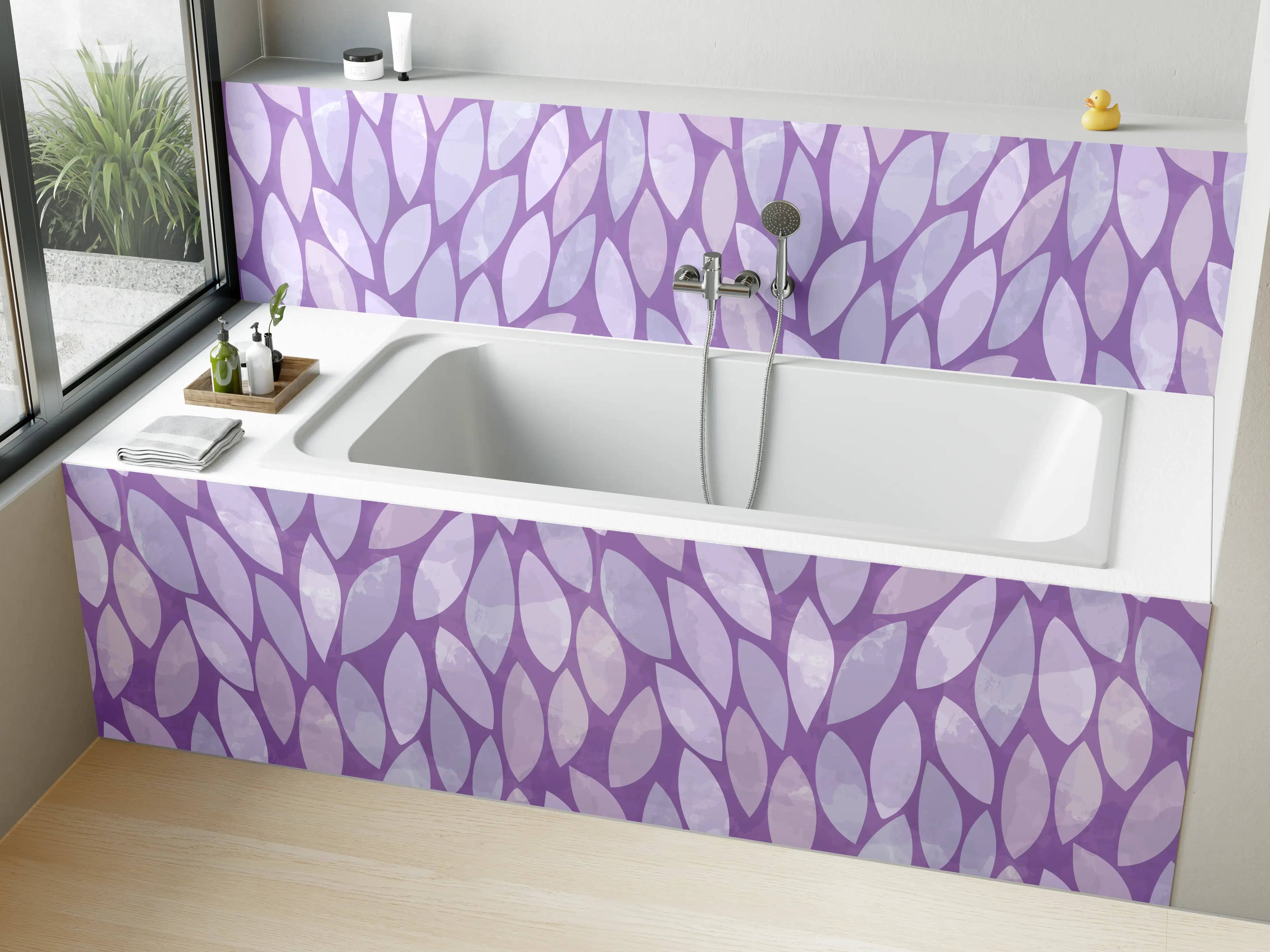 Badewannen-Rückwand - Lila Blättermuster in Wasserfarbenoptik