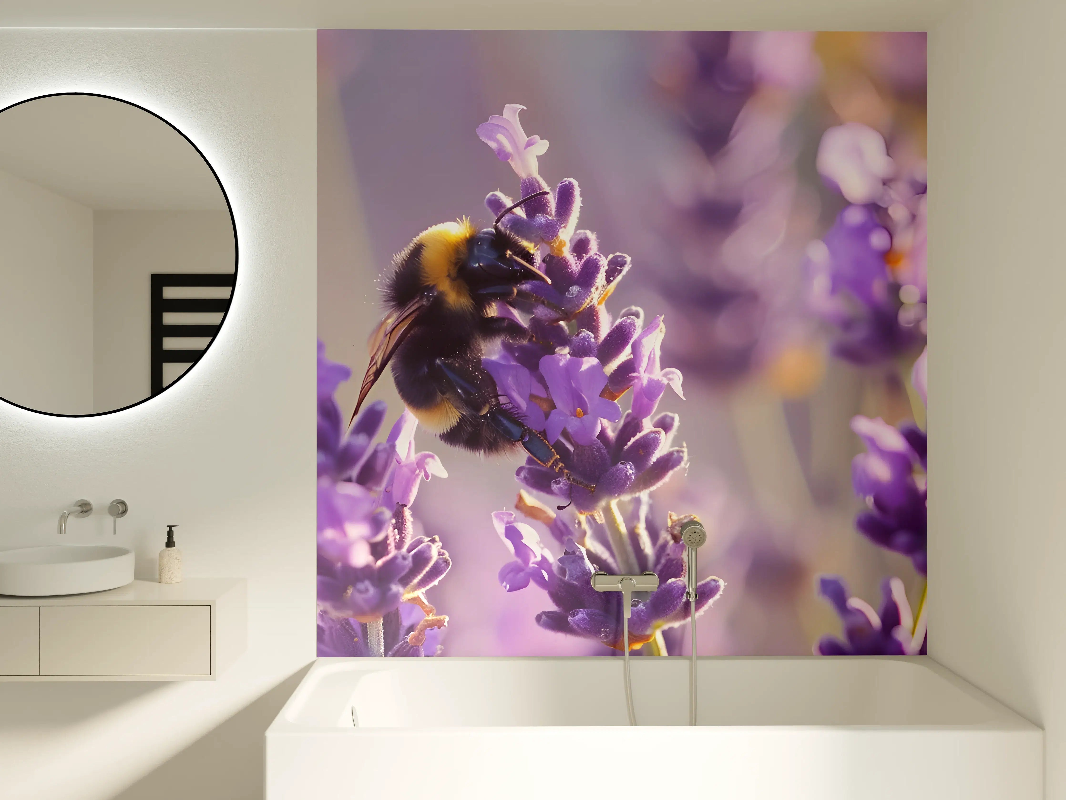 Badewannen-Rückwand - Lila Lavendel mit Hummel