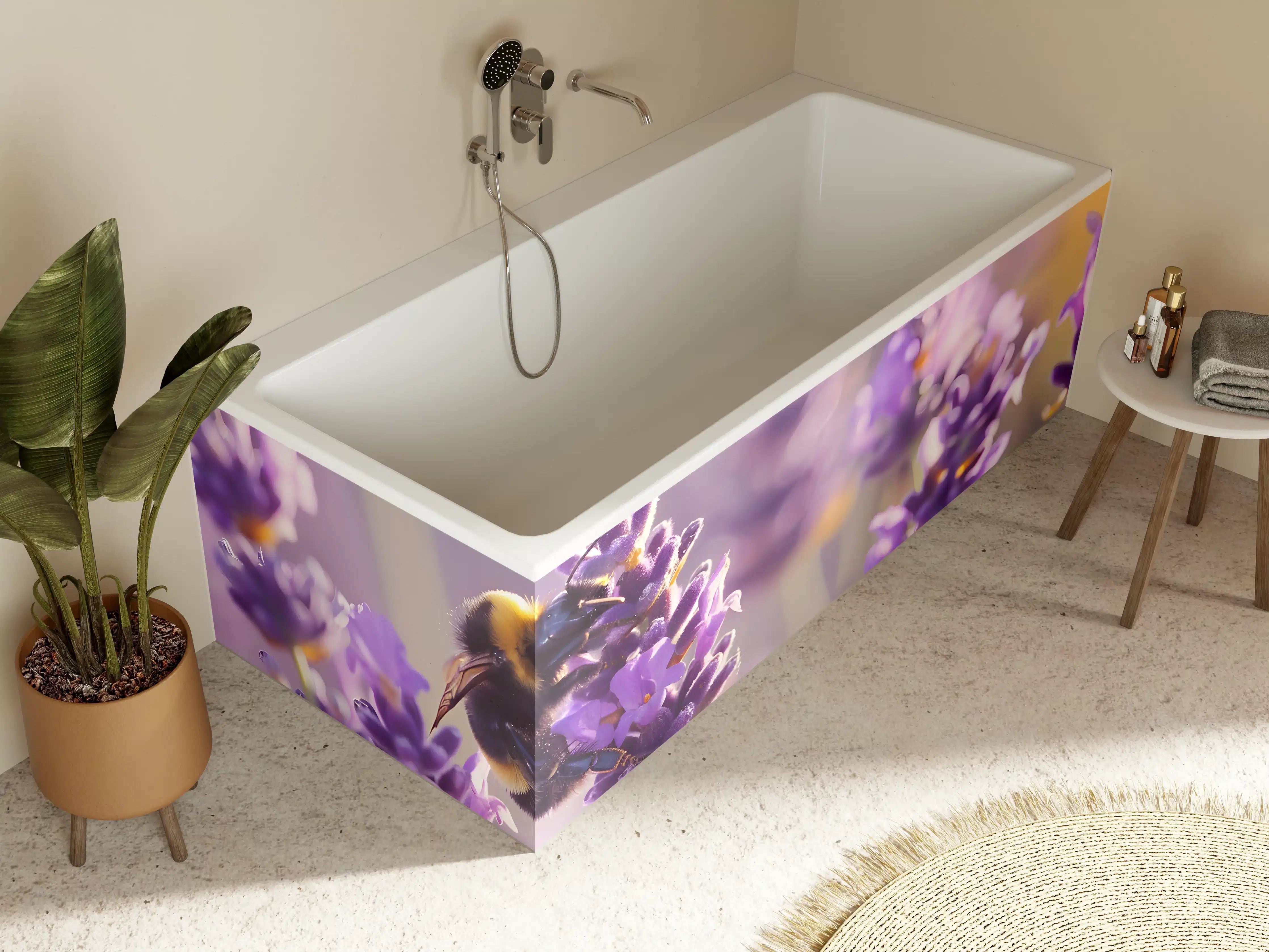 Badewannen-Rückwand - Lila Lavendel mit Hummel