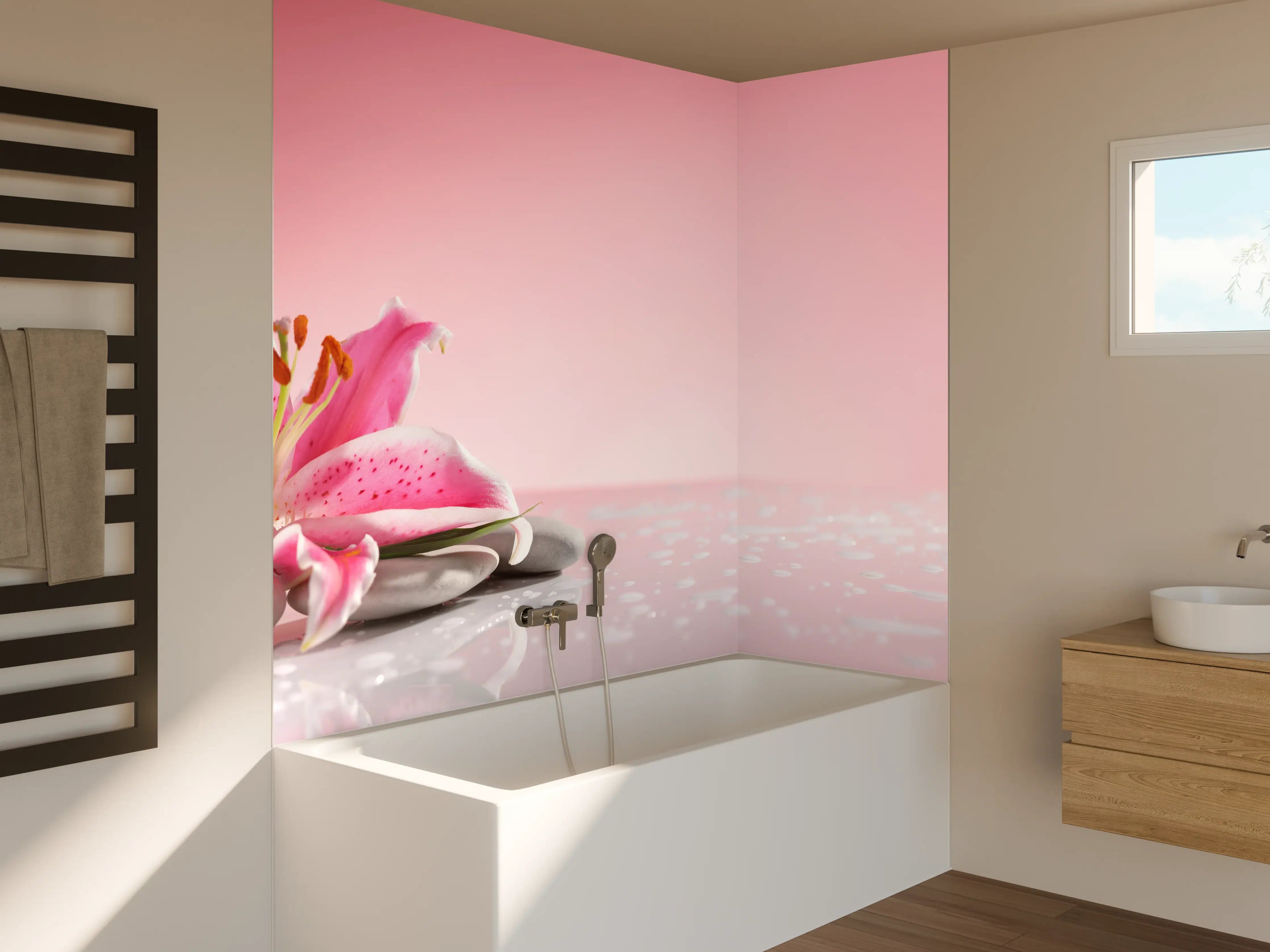 Badewannen-Rückwand - Lilie und Massagesteine