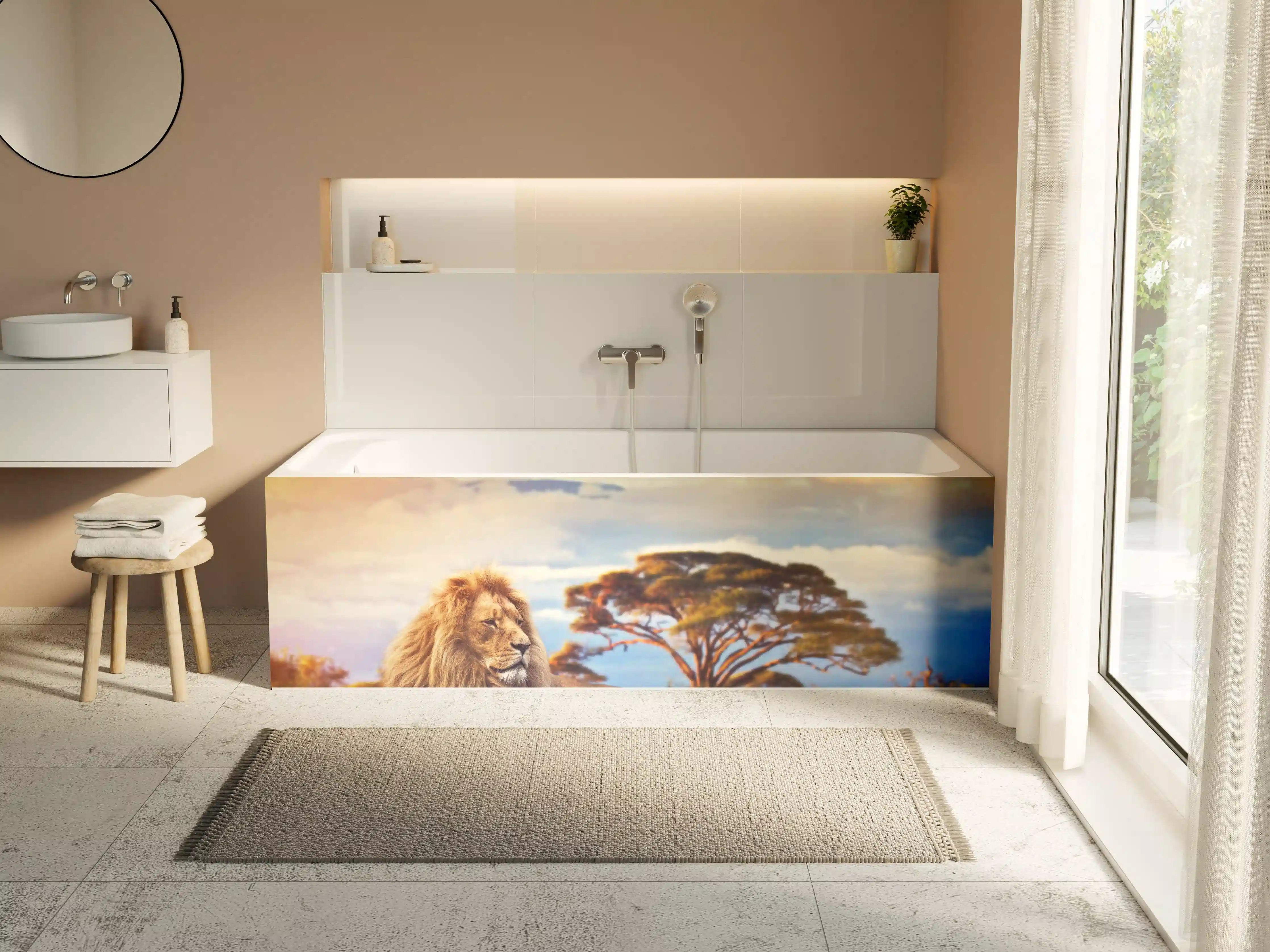 Badewannen-Rückwand - Löwe bei Sonnenuntergang