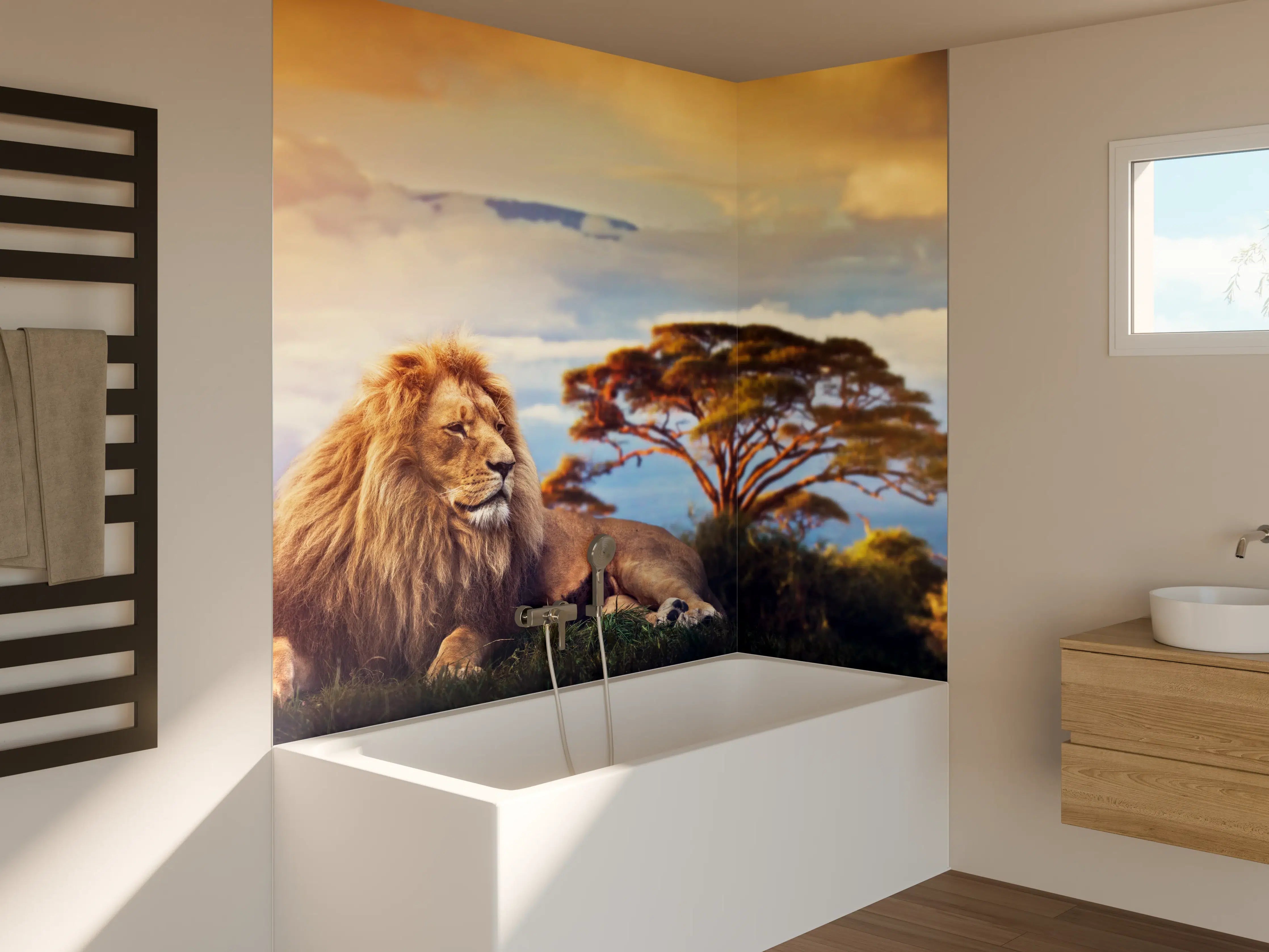 Badewannen-Rückwand - Löwe bei Sonnenuntergang