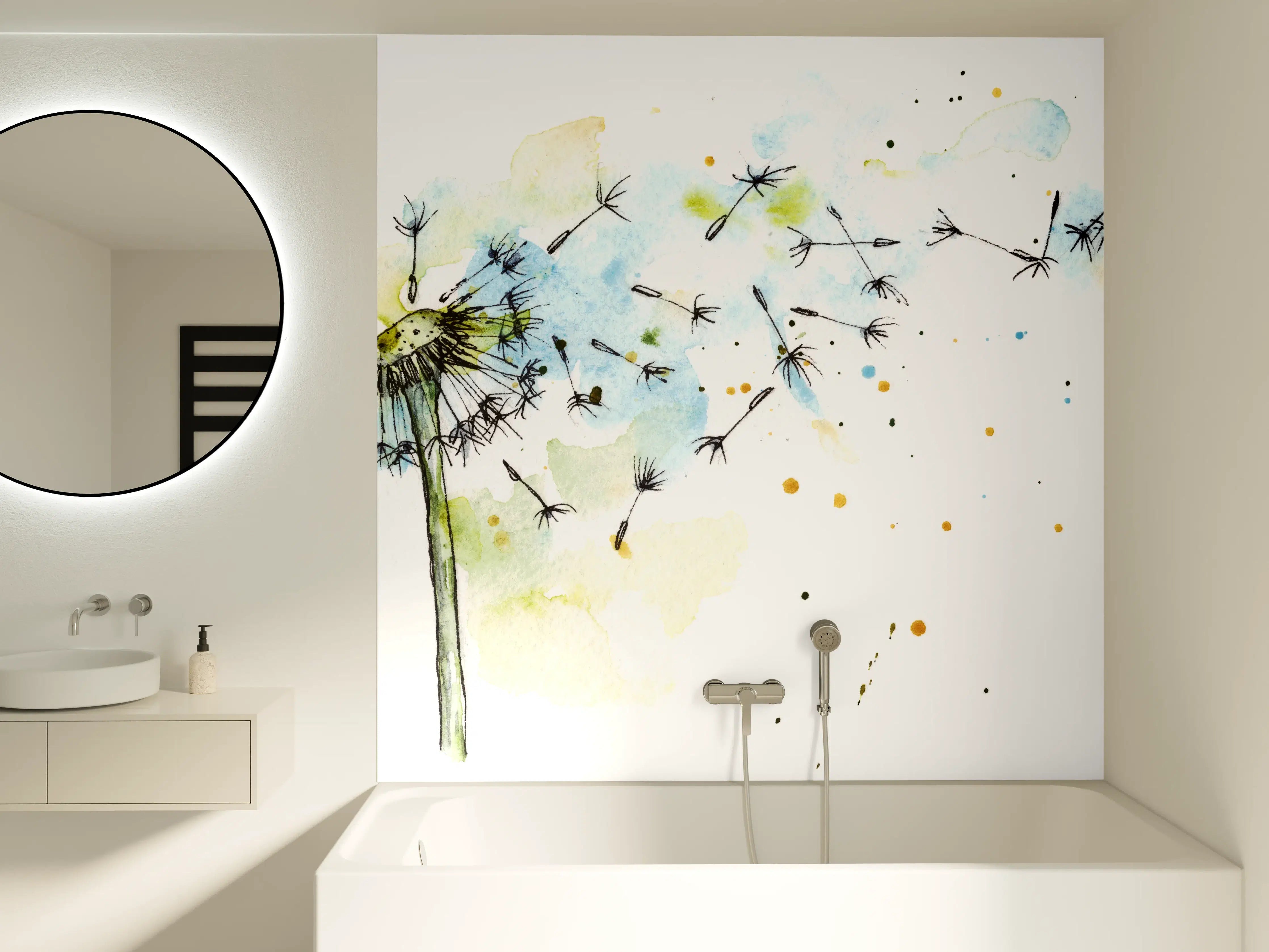 Badewannen-Rückwand - Löwenzahn Aquarell